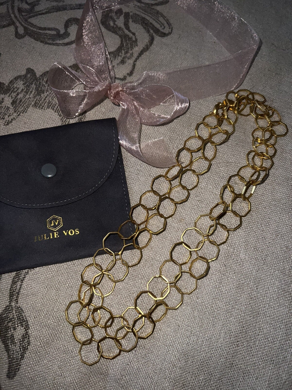 Julie Vos HONEYCOMB Link Necklace ADJUSTABLE 24k Gold Plate   Wow! RARE Julie Vos