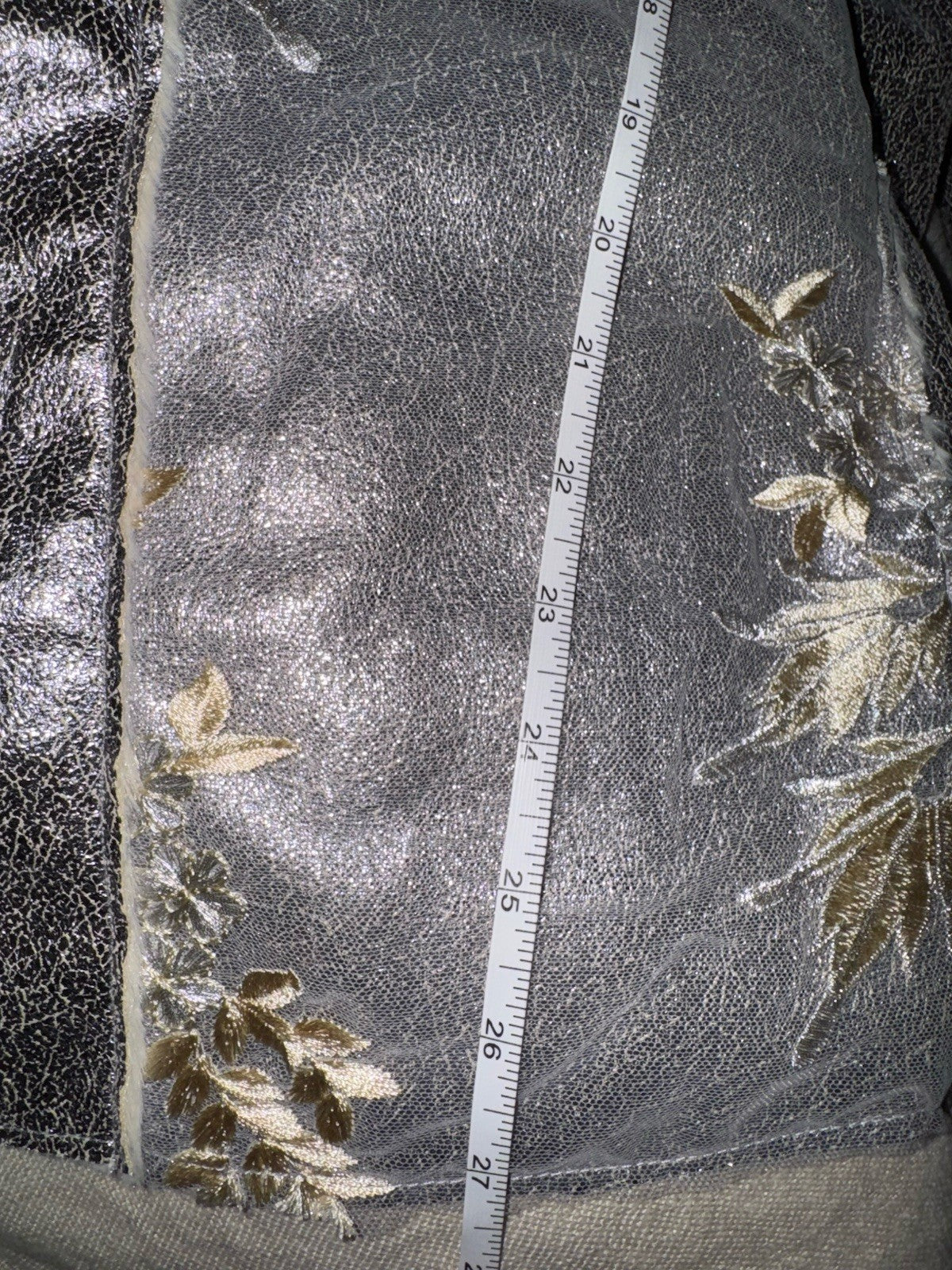 Johnny Was XL Silver Faux Suede & Fur Jacket Coat Applipue & Embroidery Johnny Was