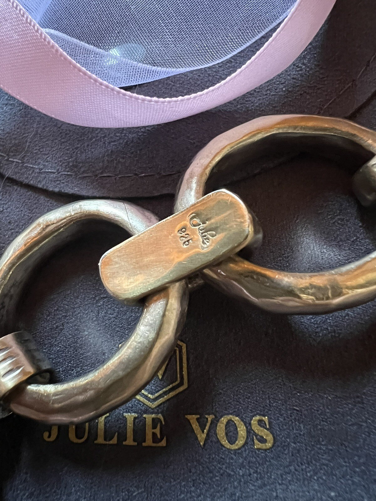 Julie Vos Pink Large Link Bracelet 24K Plate Over 925 Silver Rose Quartz Toggle Julie Vos