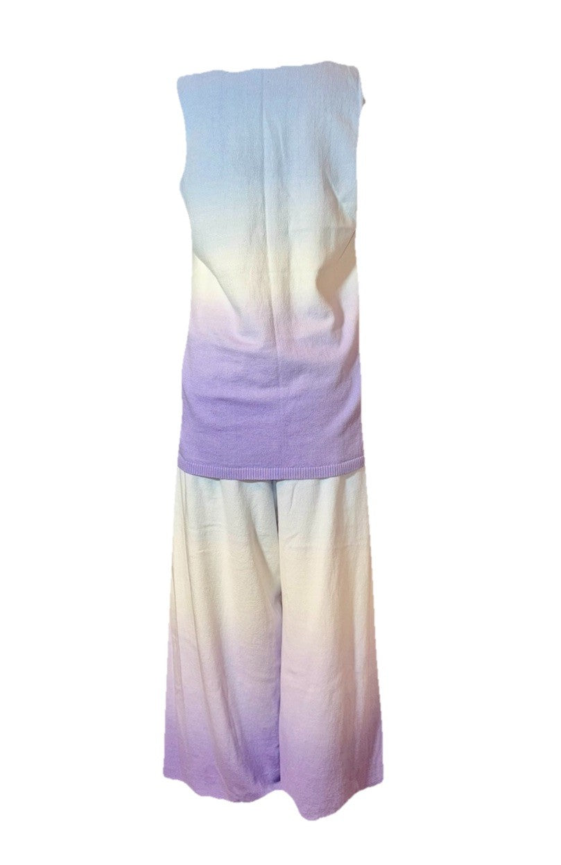 Johnny Was 3pc Set L Large Purple Whit Blue Dip Dye Kimono Tank & Wide Leg Pants Johnny Was