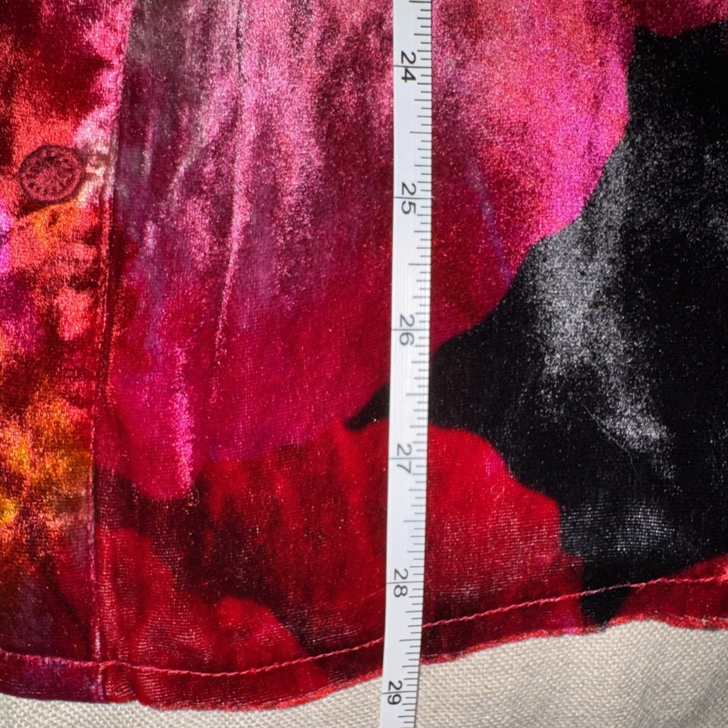 Johnny Was L Large Velvet Button Up Shirt Blouse Top Red Pink & Black Johnny Was