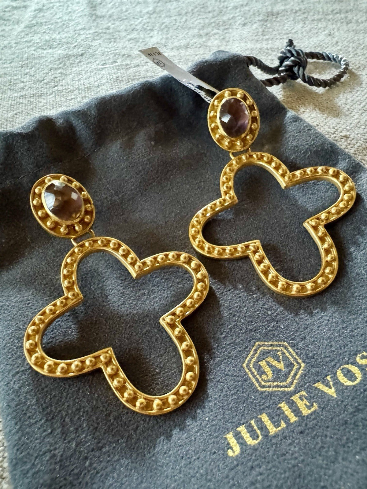 Julie Vos Plum Wine Purple Cross Statement Earrings 24k Gold Plated RETIRED Julie Vos