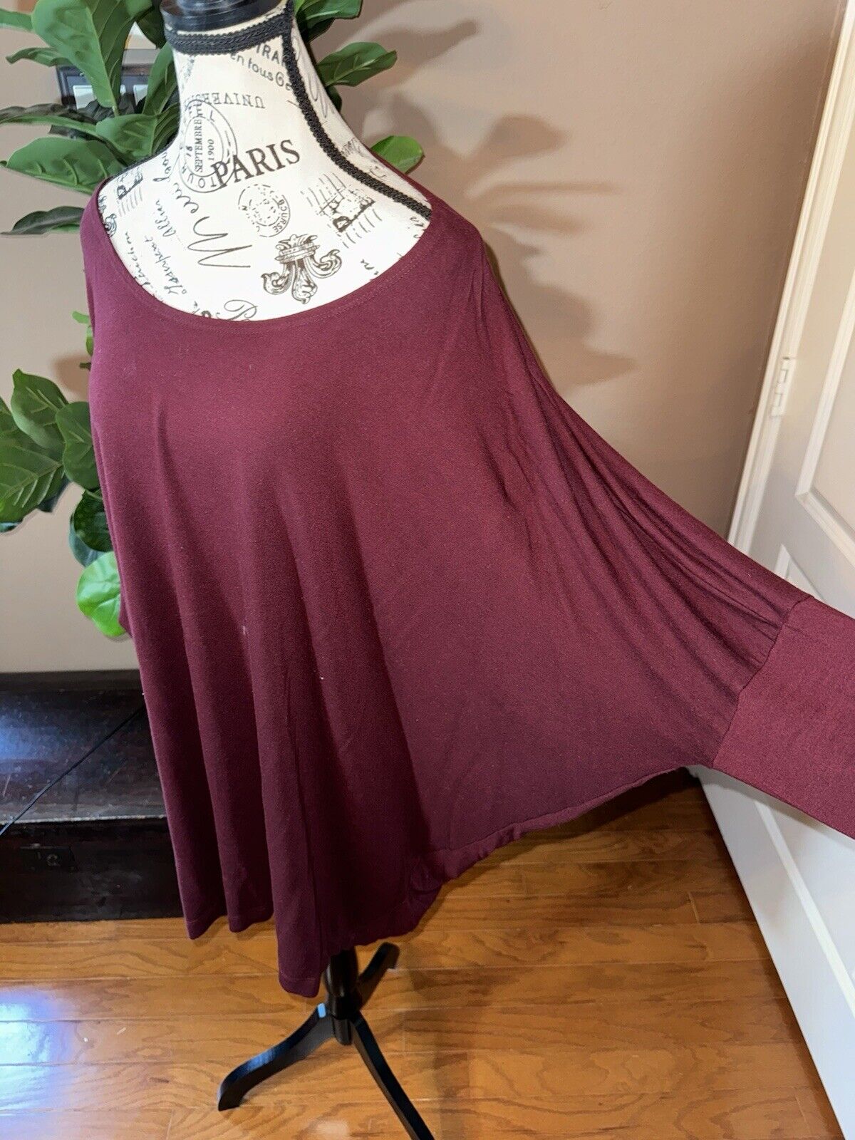 Bryn Walker Maroon Wine Red Dolman Sleeve Maxi Top Batwing 3X 3XL MSRP$198