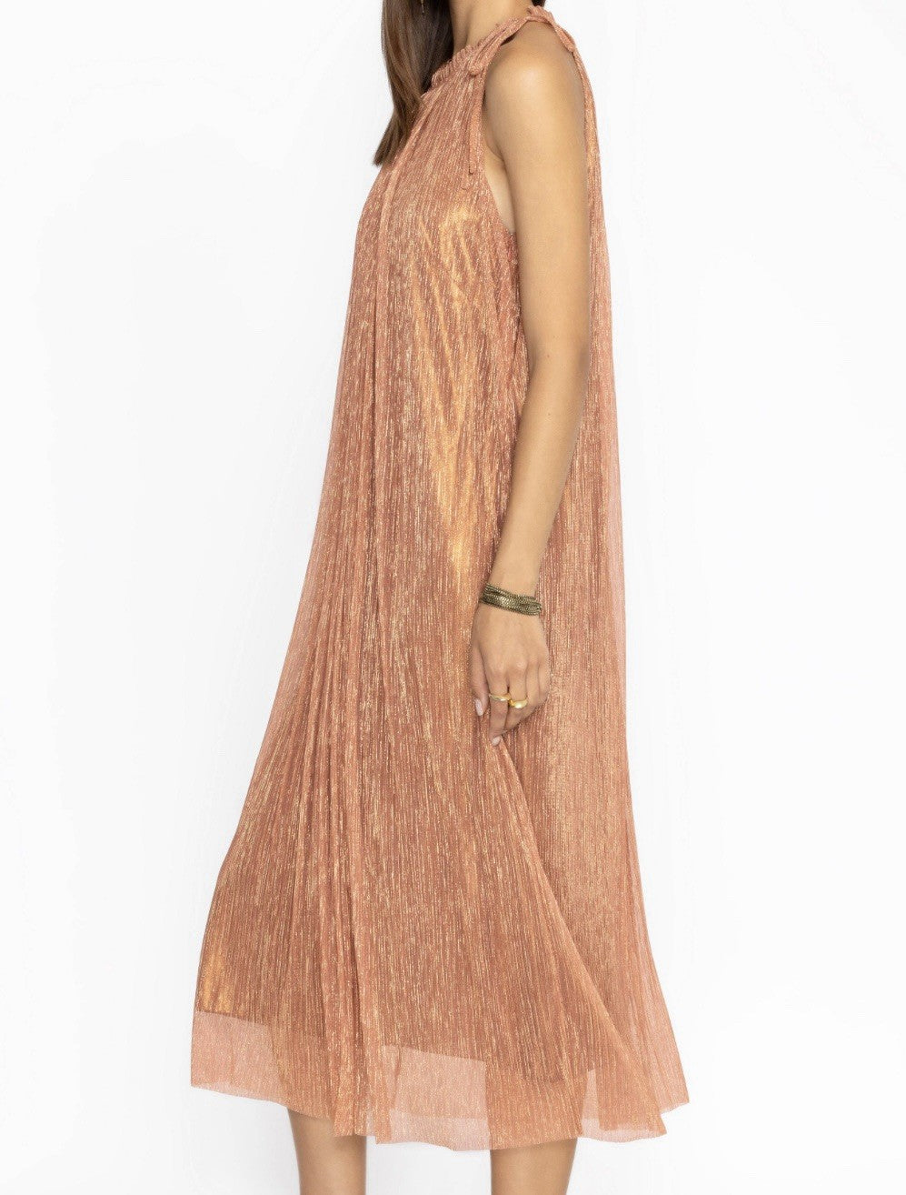 Johnny Was XL Rose Gold Pink Melon Cocktail Party Dress Sleeveless Tie Waist Johnny Was