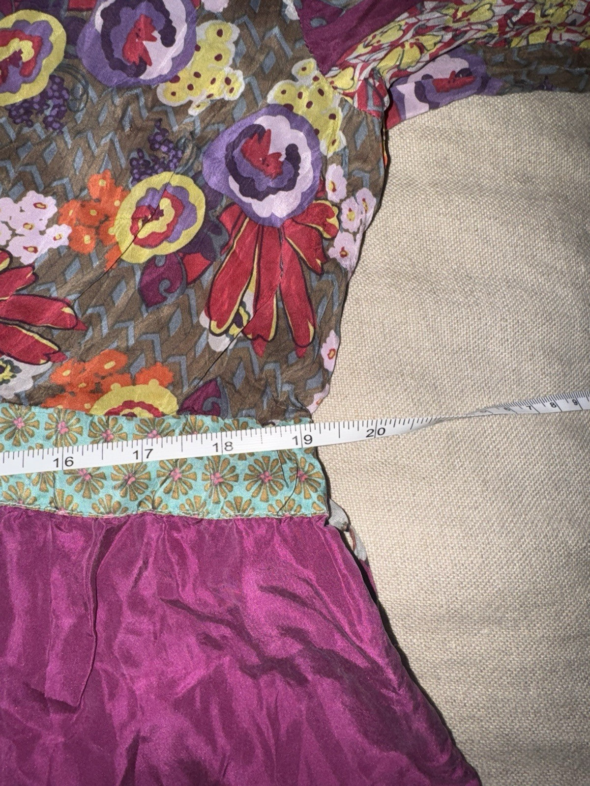 Johnny Was L Purple Tie Waisted Mini Dress Tunic Embroidered Lightweight Cool Johnny Was