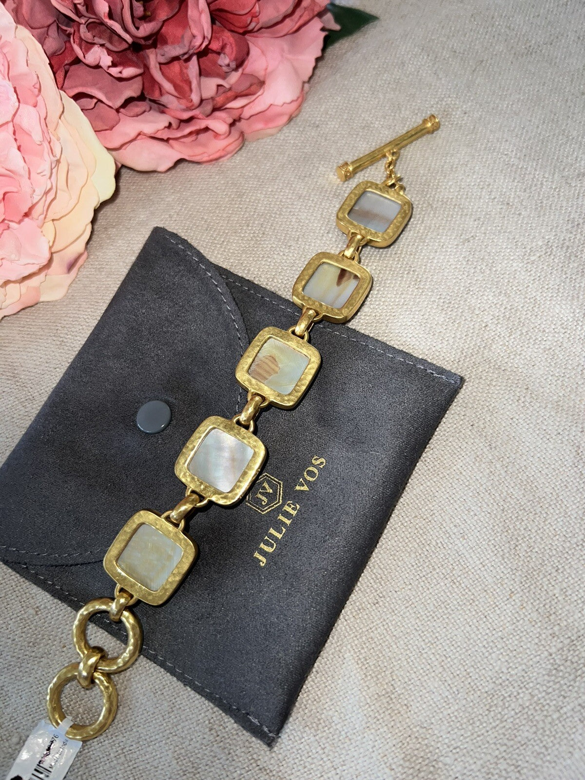 Julie Vos 8” Large Size Deep Blue 24k Plated Link Bracelet Adjustable Toggle Julie Vos