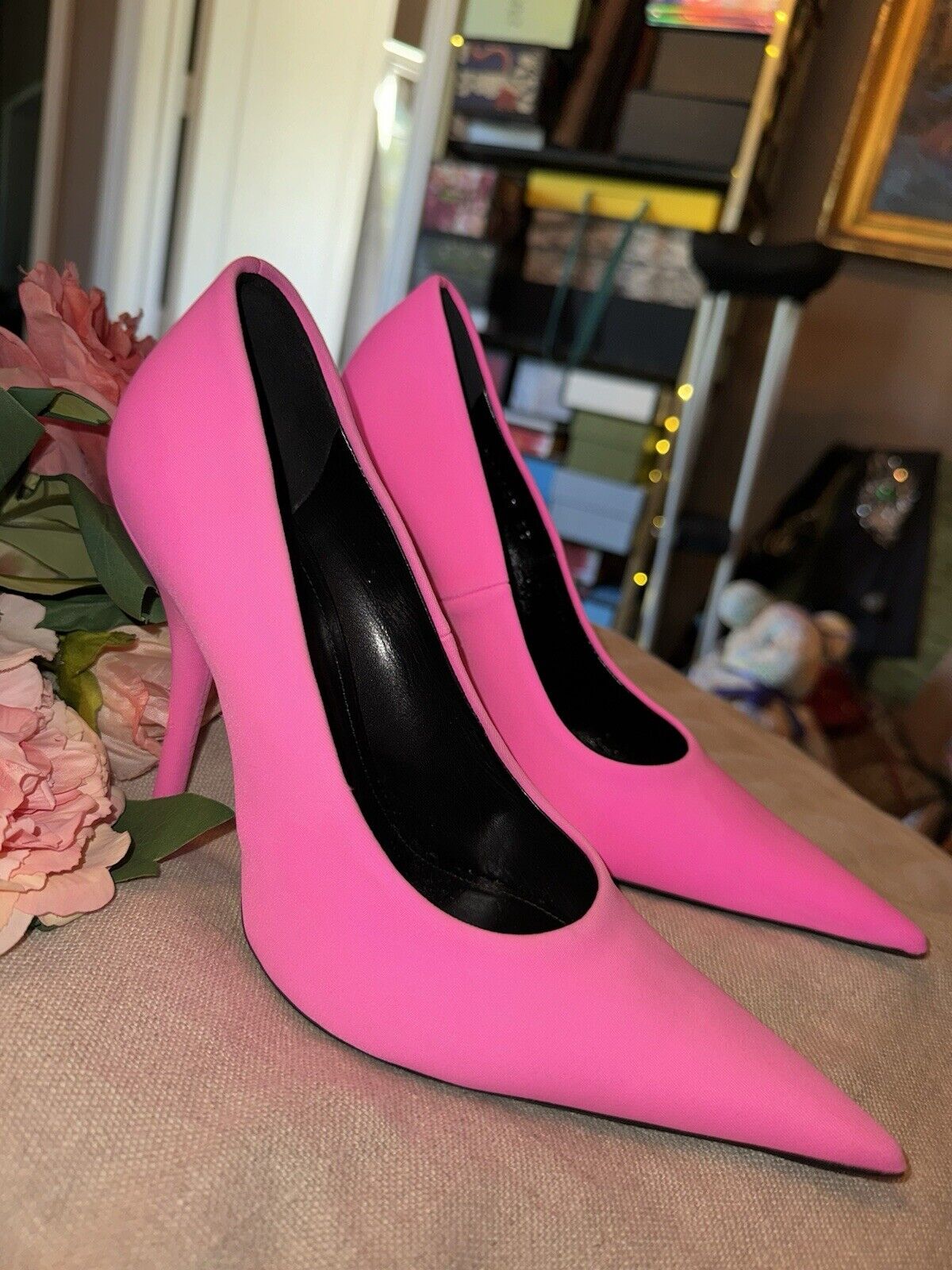 $976 Balenciaga Women's Pink Knife Stretch Stiletto Pump Heels Shoes Sz 37 US 7