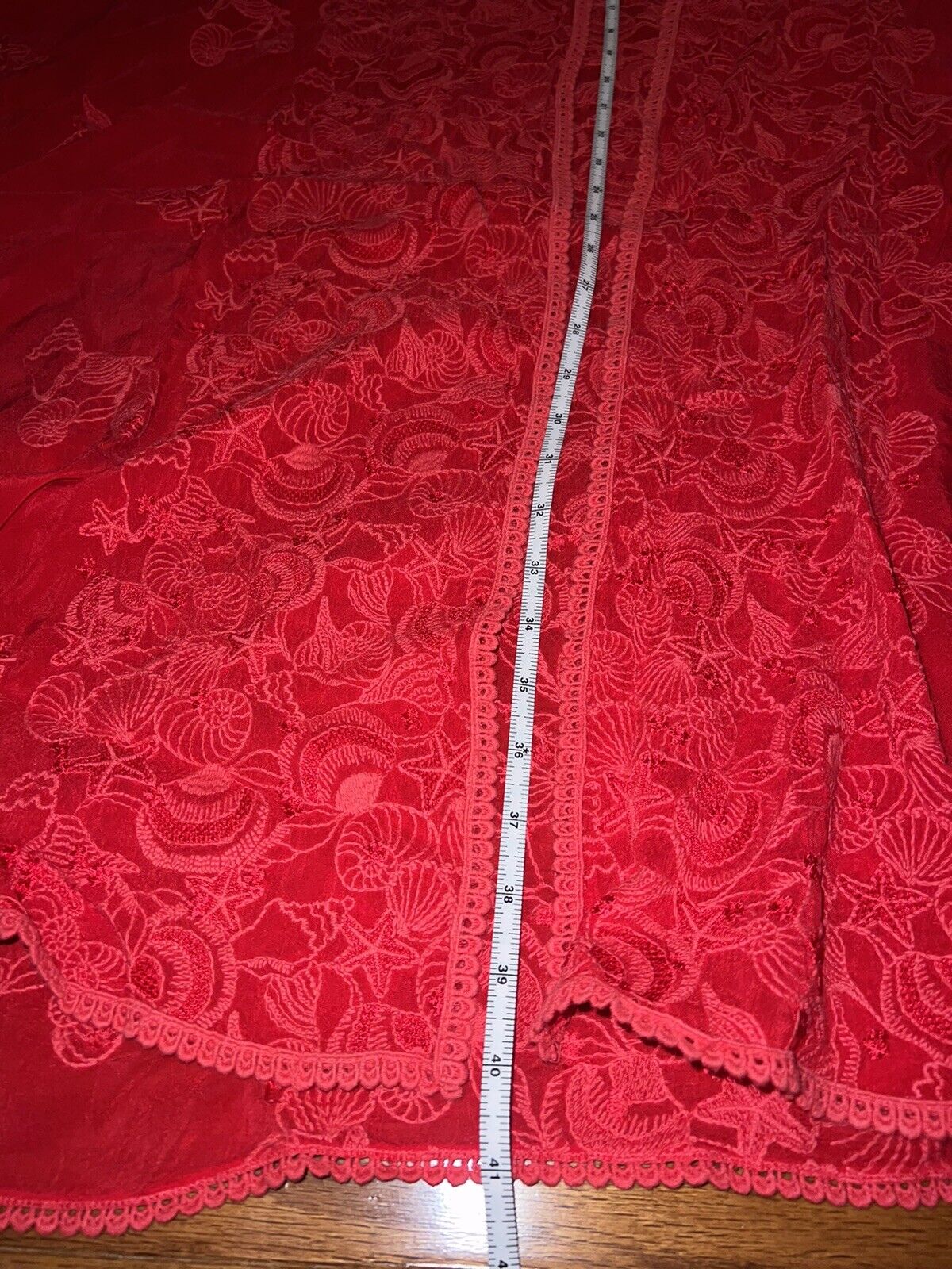 Johnny Was O/S Long Kimono Wrap Dress Cover Up Red Raspberry Embroidered