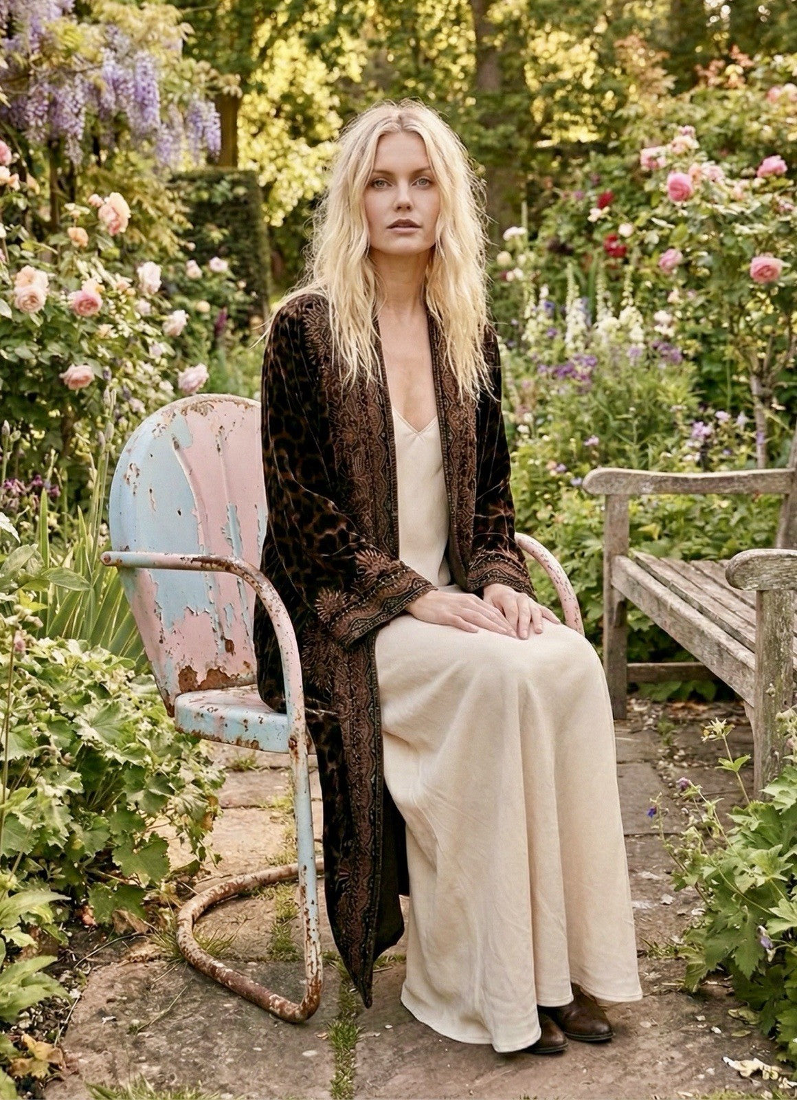 Johnny Was 2Pc Set XL Velvet Long Kimono & Romper Jumper Leopard $830 Retail Johnny Was