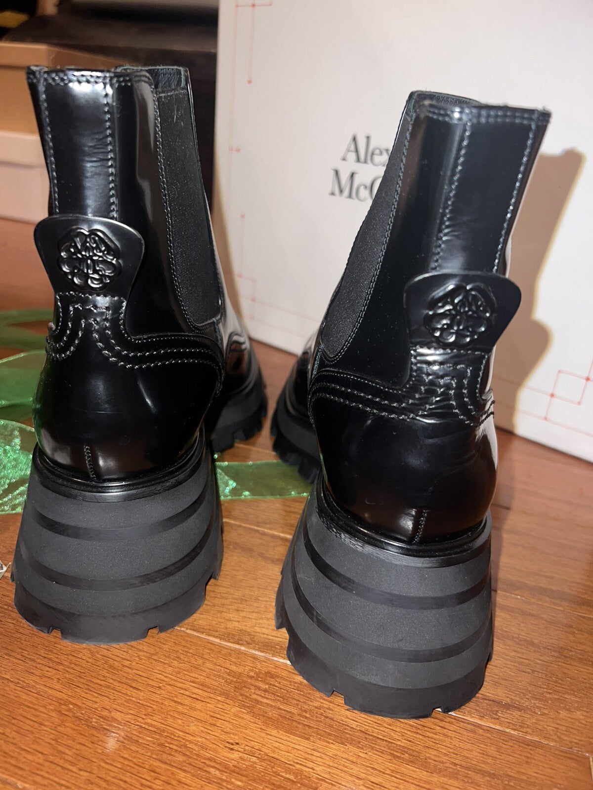 In Box ALEXANDER MCQUEEN Wander Leather Chelsea Boots 10 Black Neiman Marcus Alexander McQueen