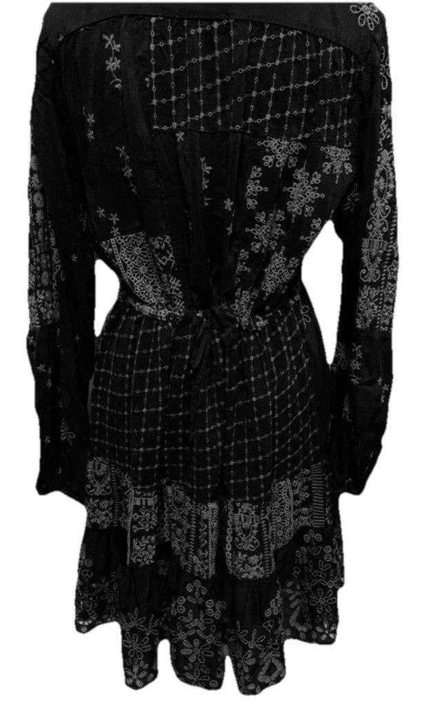 Johnny Was XXL Black Eyelet Lace Mini Dress & Slip Drawstring Waist $560 Ret Johnny Was