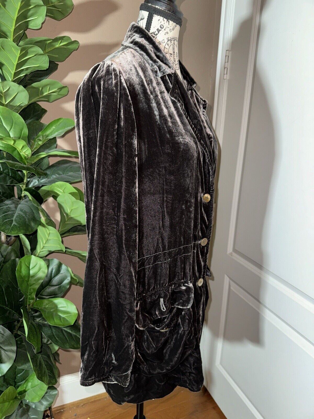 Johnny Was Sz L Large Grey Velvet Duster Blazer Coat Jacket Kimono Wrap