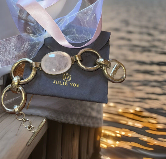 Julie Vos Pink Large Link Bracelet 24K Plate Over 925 Silver Rose Quartz Toggle Julie Vos