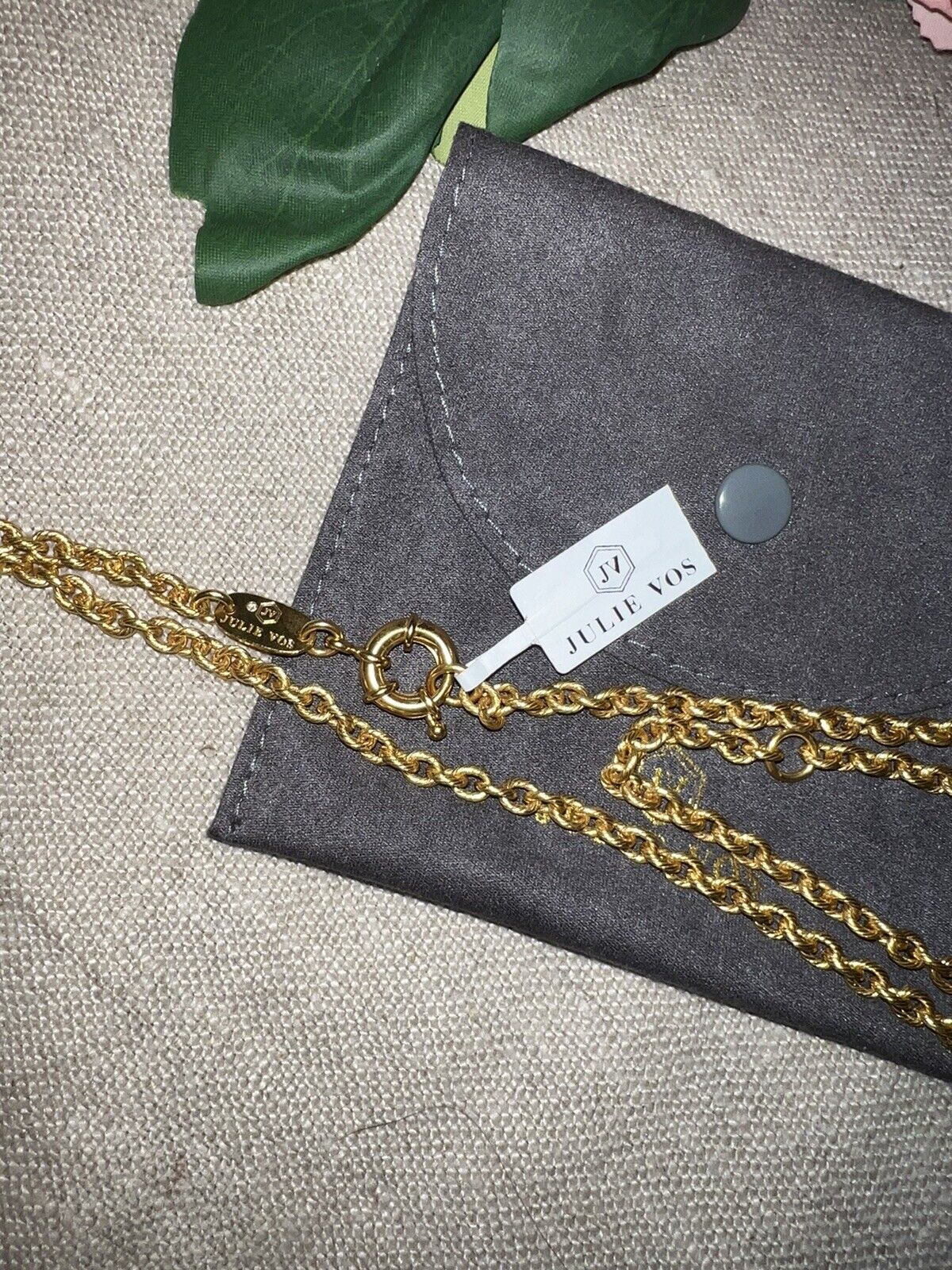 Julie Vos Long Chain 24k Gold Plated & Pacific Blue Floral Pendant