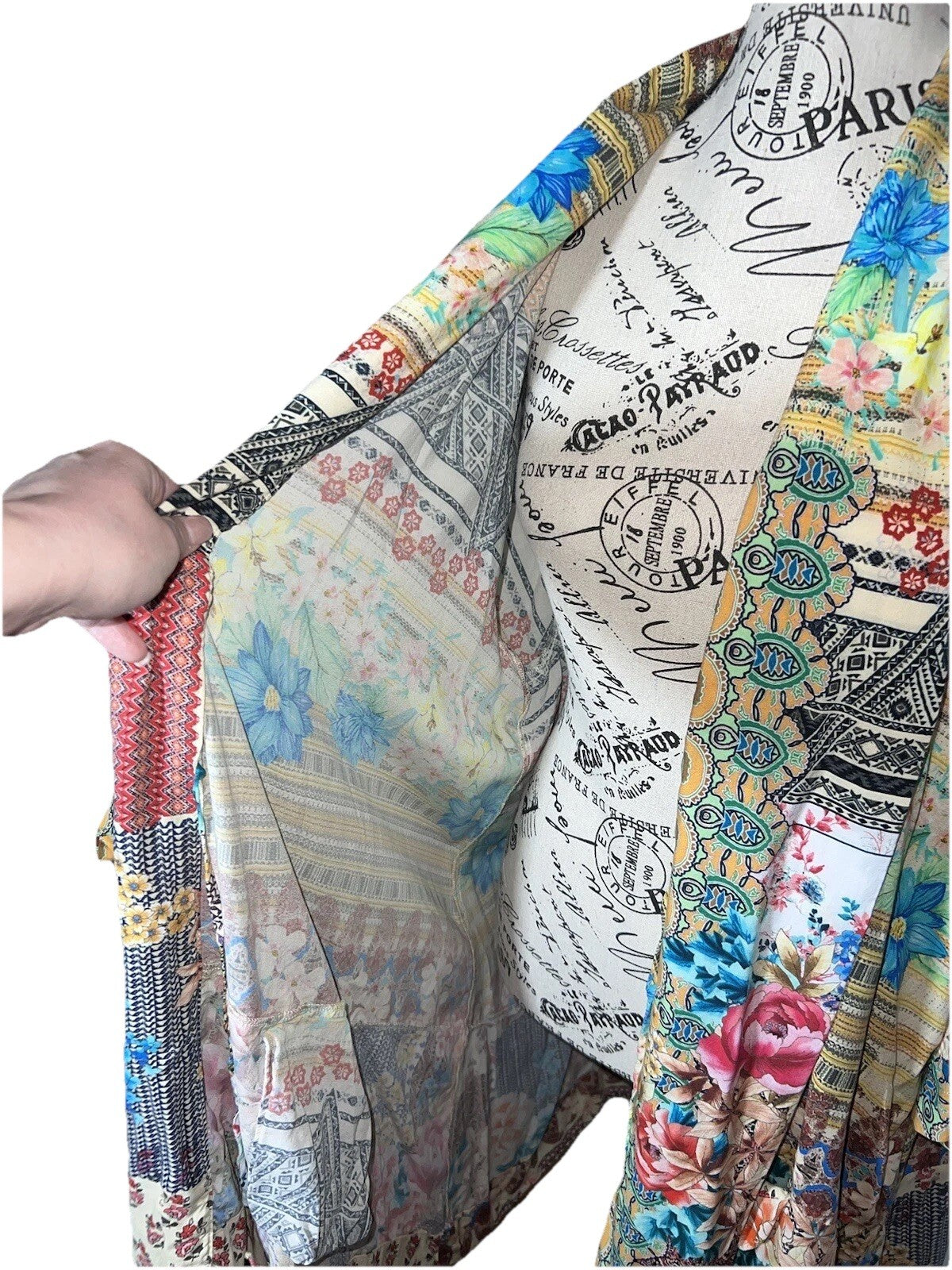 Johnny Was XL Patchwork Floral Kimono Cardigan Soft & Flowy Wrap Jacket Top Johnny Was