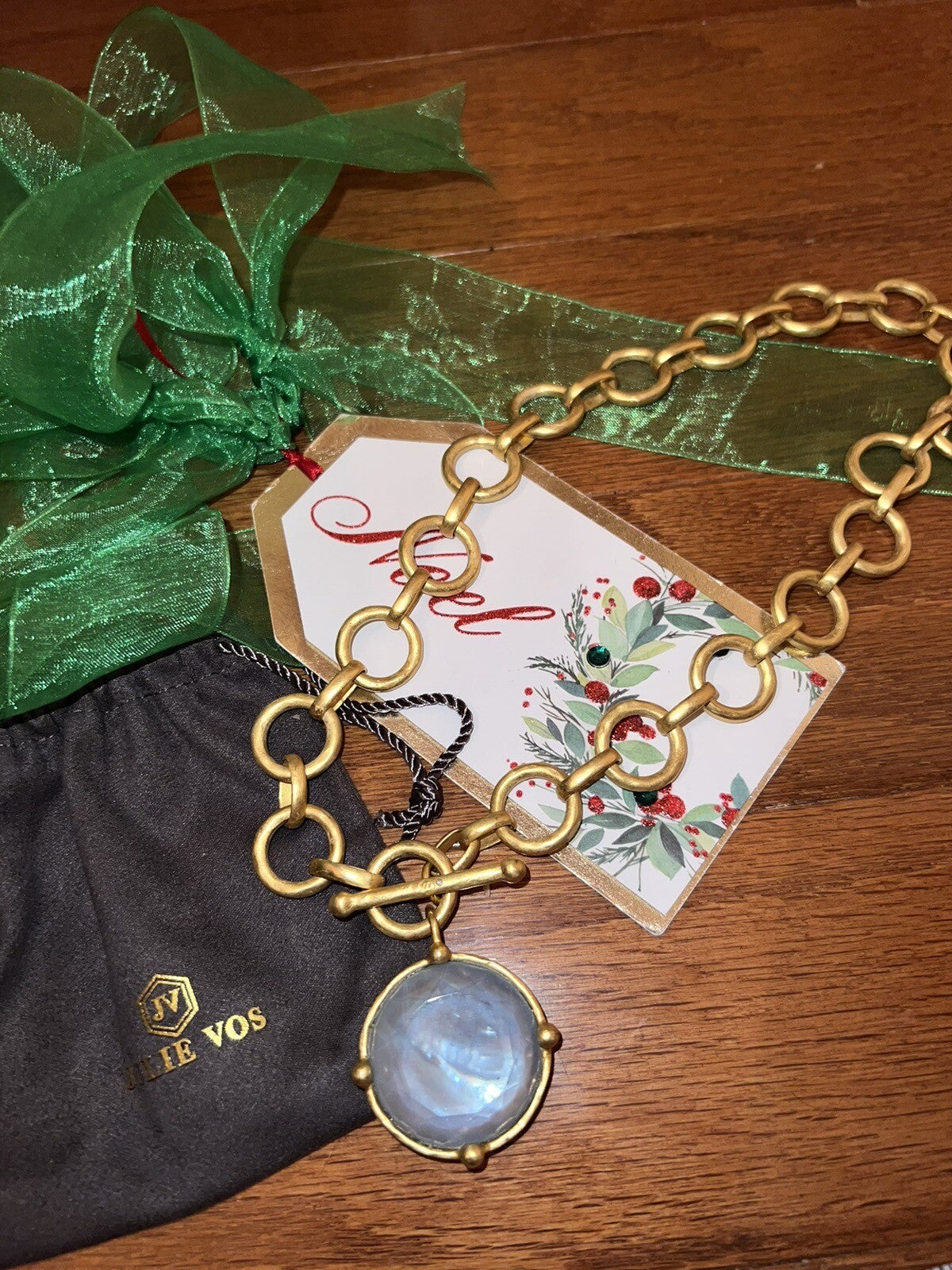 Julie Vos Iridescent Blue Statement Toggle Link Necklace Pendant Bee 19” Julie Vos