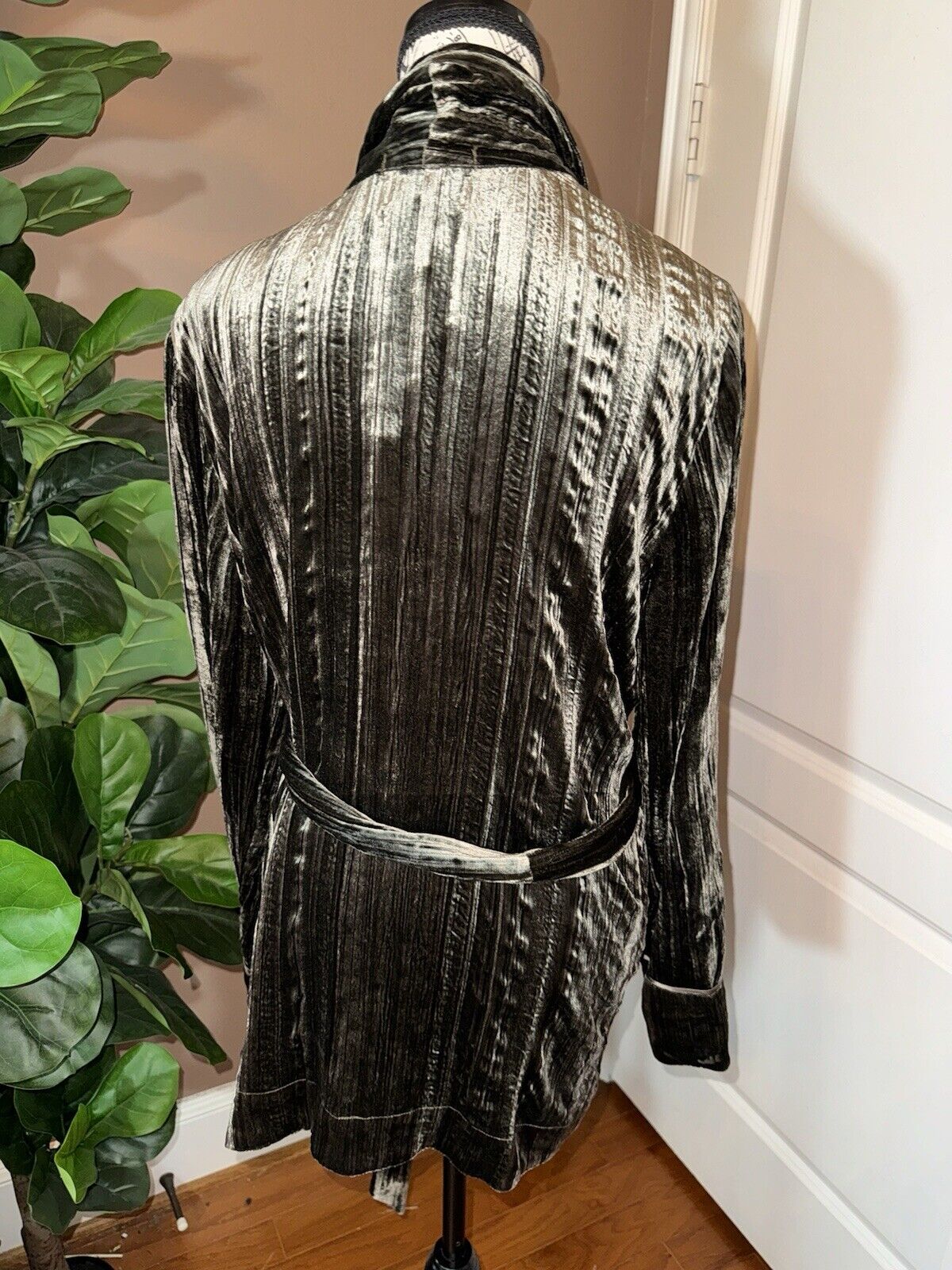 Johnny Was Green Velvet Sz L Large Luxurious Wrap Kimono Jacket Cardigan