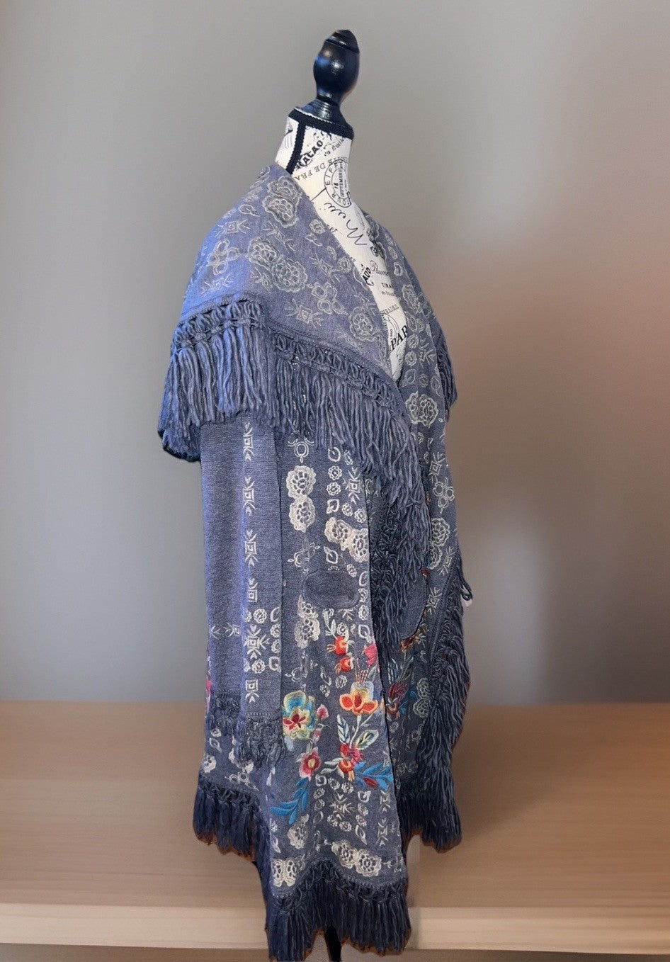 Johnny Was M Sweater Hoodie Coat Jacket Wrap Pockets Fringe Embroidered Johnny Was