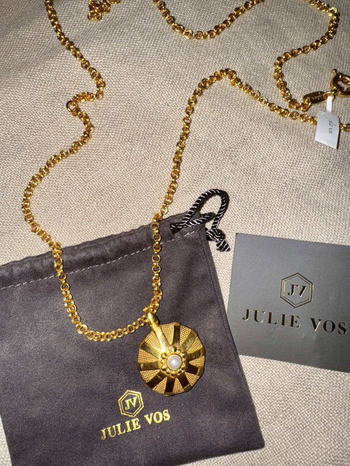Julie Vos Pearl Statement Necklace Link & 3D Pendant 24k Plated $395 Retail Julie Vos