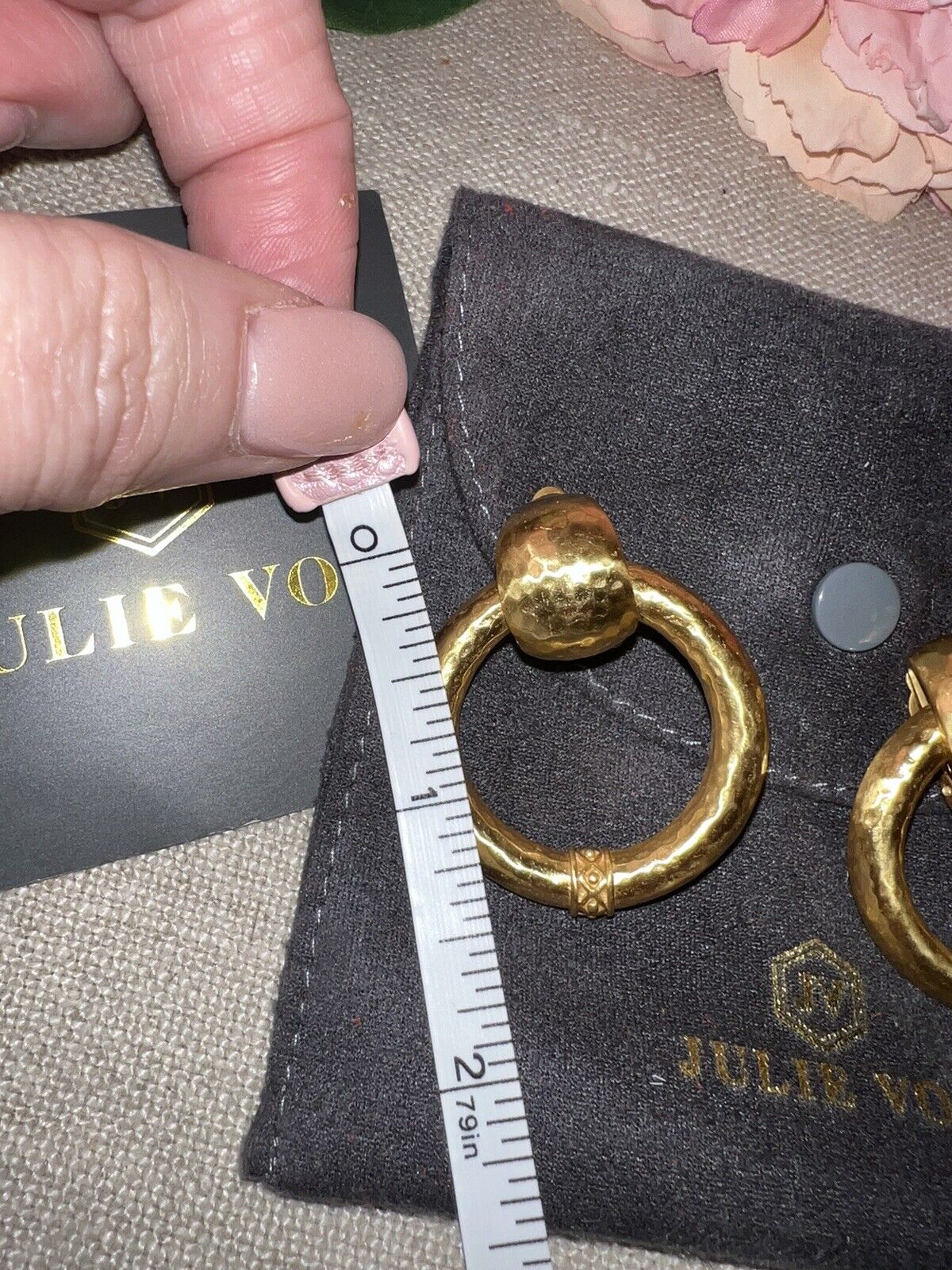 Julie Vos 24k Gold Plated Hoop Door Knocker Clip On Earrings