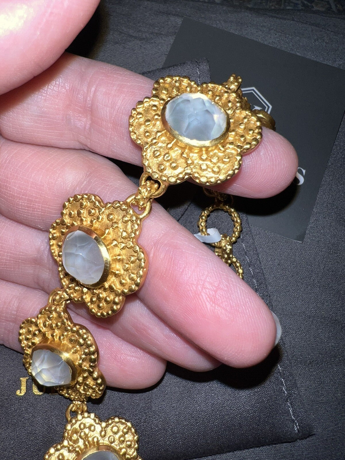 Julie Vos Iridescent Clear Colette Flower Link Toggle Bracelet 24k Plate Julie Vos