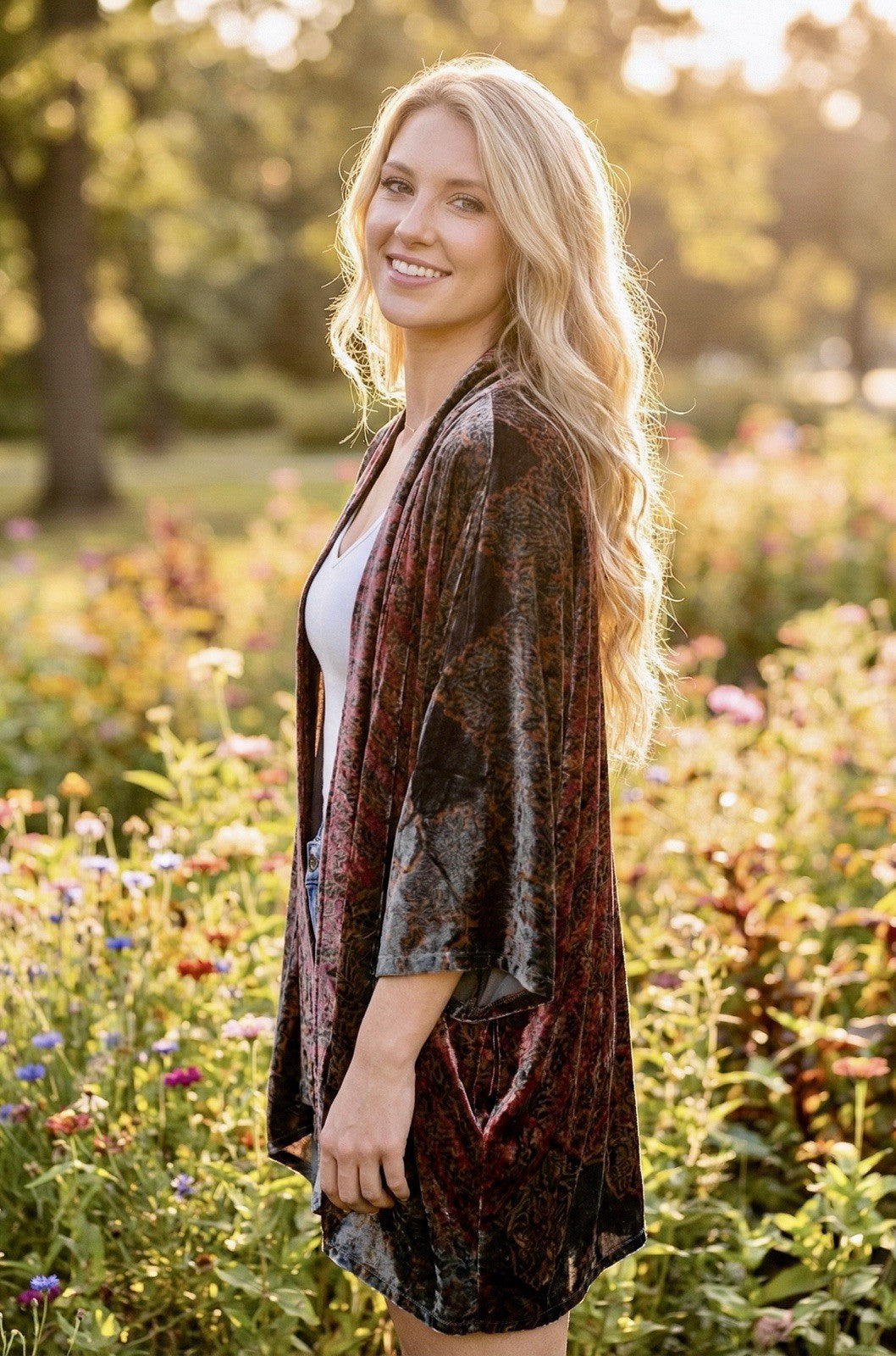 Johnny Was Black & Red Velvet Sz 3X 3XL Kimono Wrap Gorgeous Colors Johnny Was