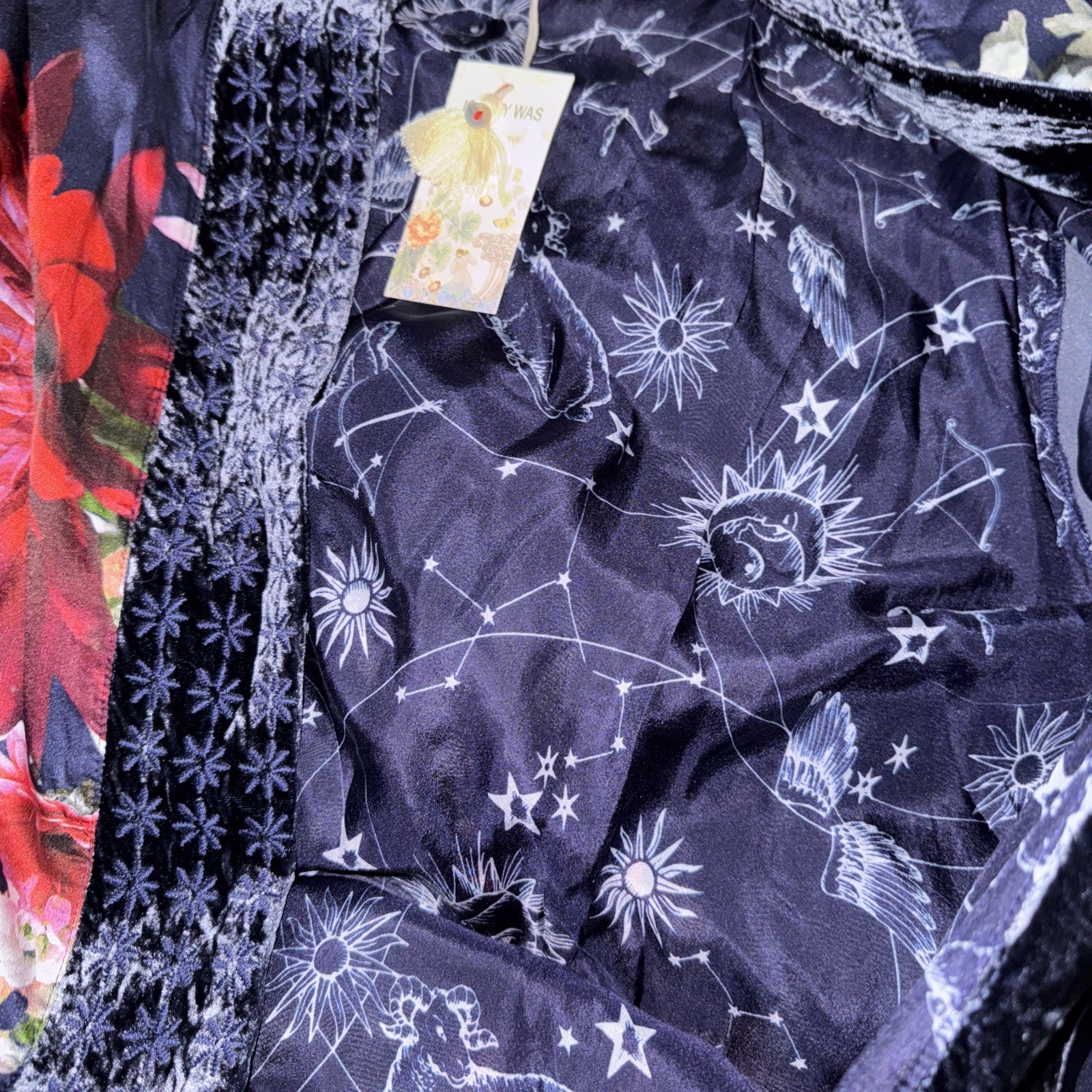 Johnny Was XL Velvet & Silk Lined Long Kimono Duster Wrap Jacket Coat Pocket Johnny Was