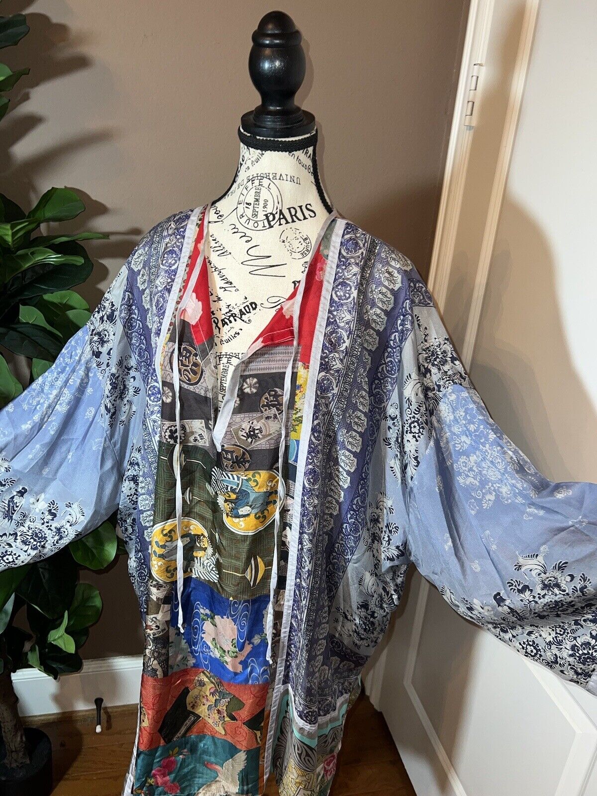 Johnny Was 100% Silk Sz L Large Tunic Top Mini Dress Kimono Sleeves OVERSIZED