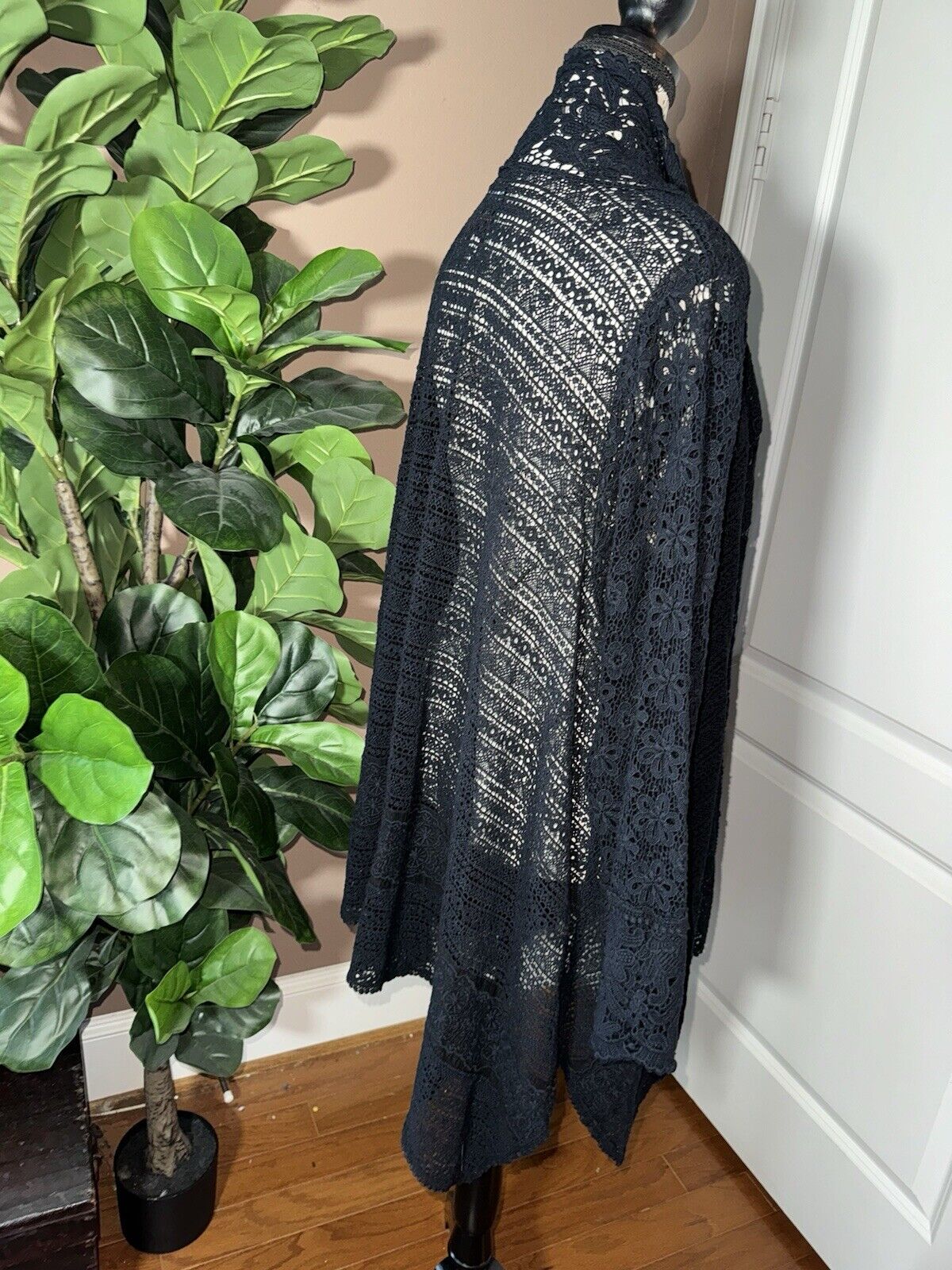 Johnny Was Sz 3X 3XL Black Crochet Long Sleeve Kimono Top Wrap Cardigan Jacket