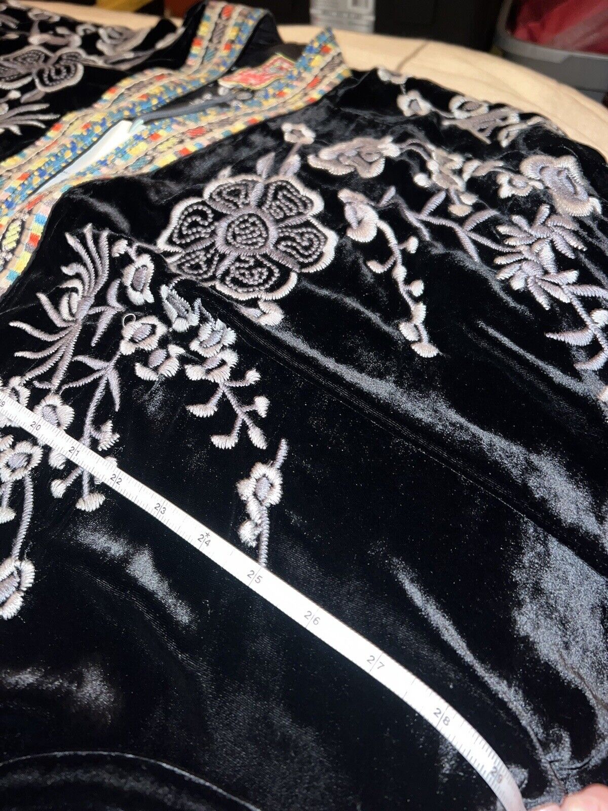 Johnny Was Black Velvet L Large Oversized Embroidered Wrap Duster Kimono