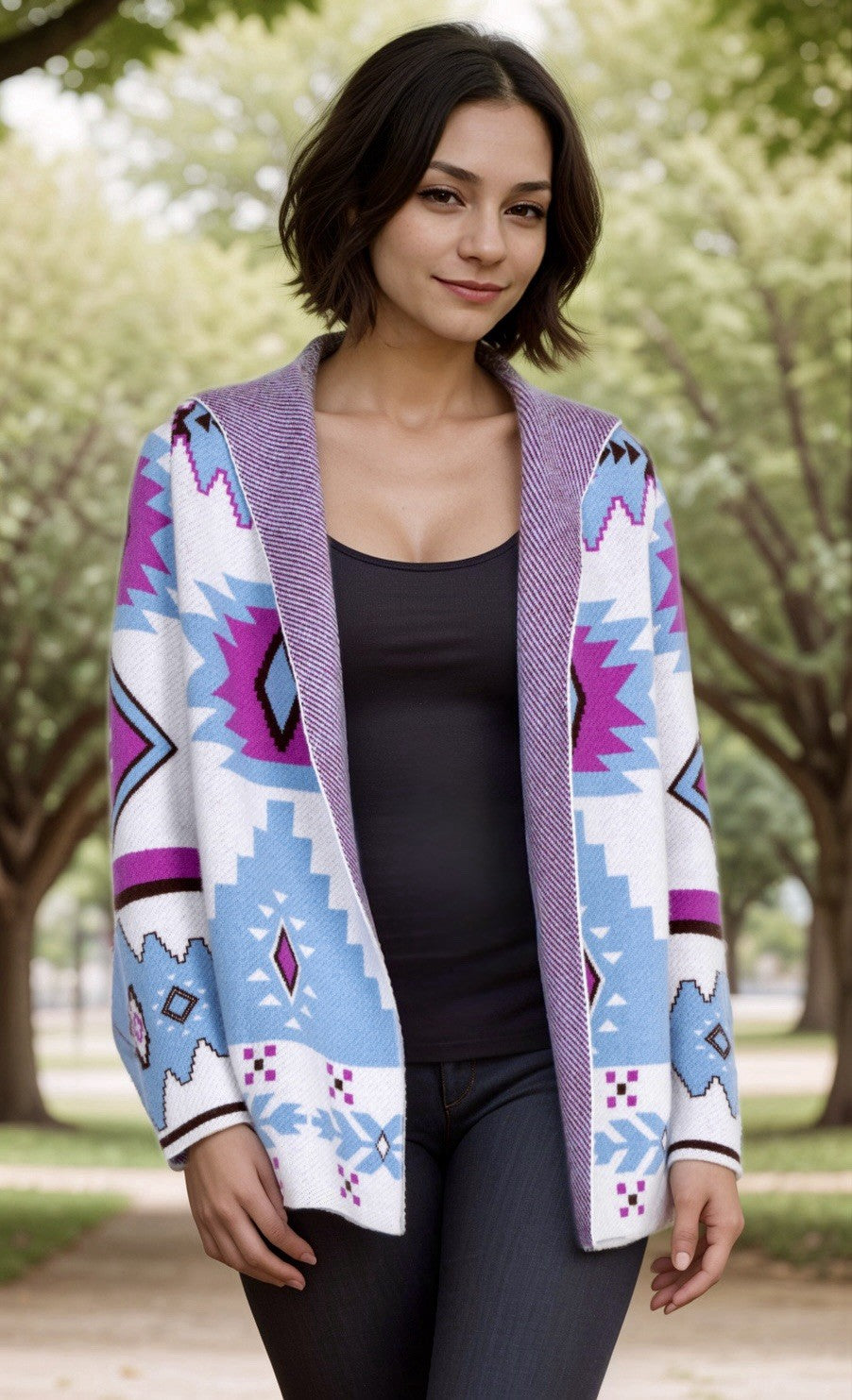 Johnny Was L White Purple & Blue Cashmere & Wool Cardigan Sweater Wrap $478 Johnny Was