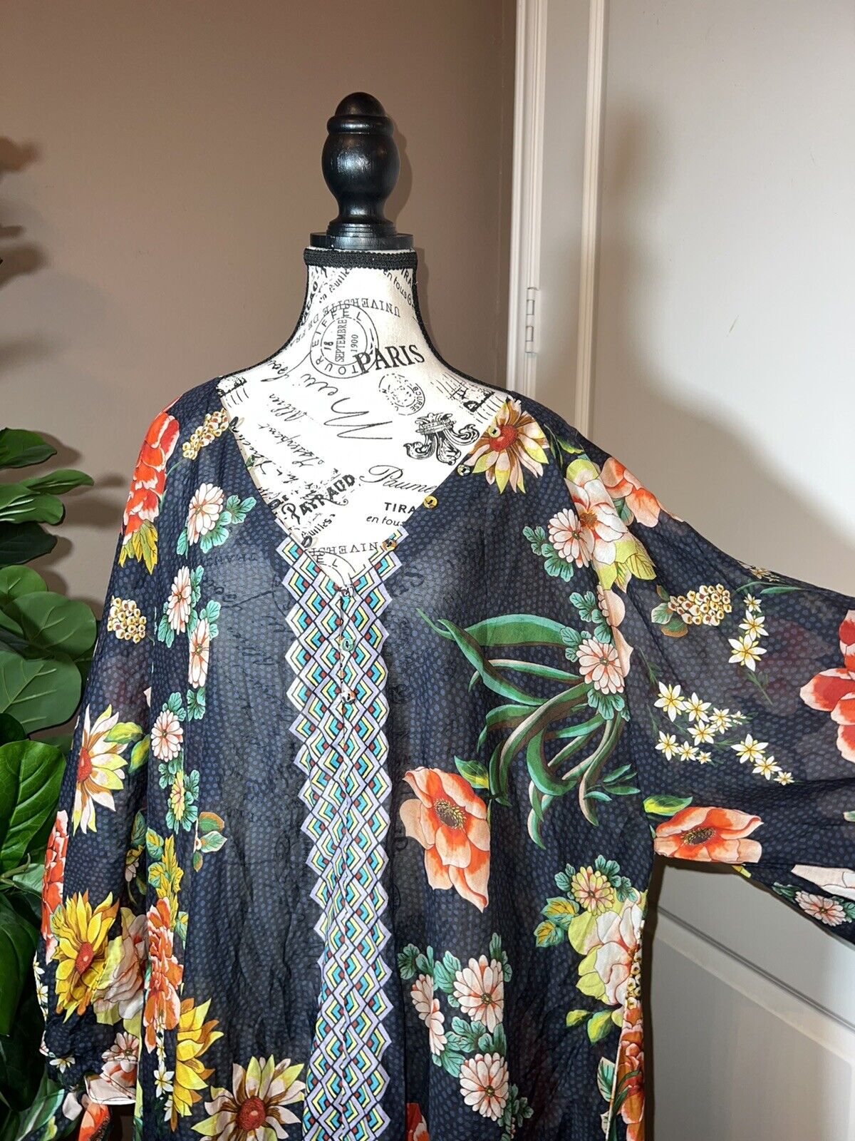 Johnny Was 1XL 1X XL Maxi Dress Cover Up Lightweight Floral Pattern