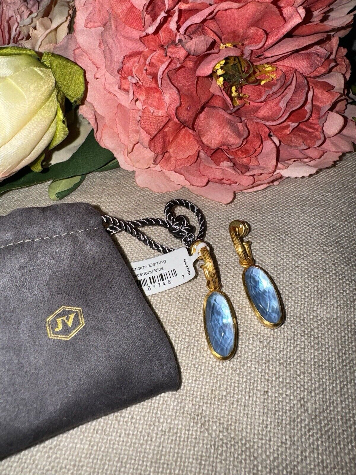 Julie Vos Chalcedony Blue & 24k Gold Plated Hoop Charm Earrings CLASSIC