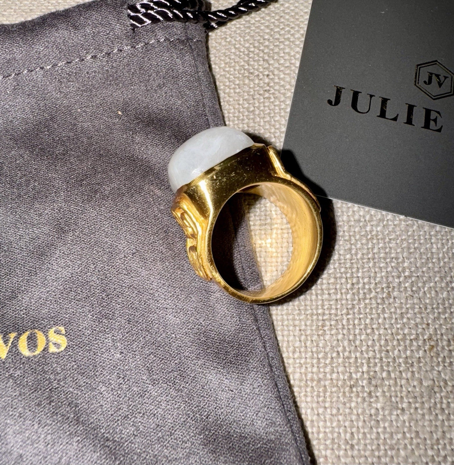 Julie Vos Sz 8 Creamy White Moonstone Statement Ring 24K Plated Looks Unworn Julie Vos