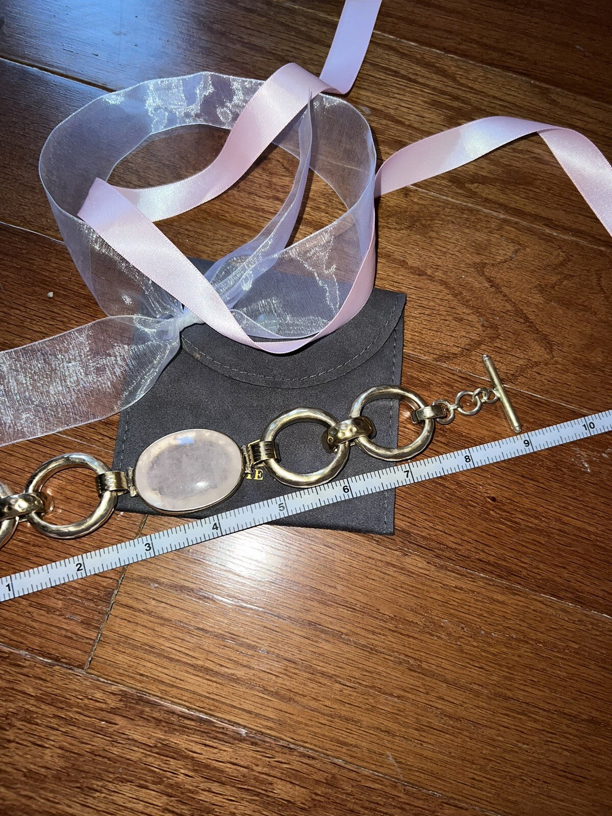 Julie Vos Pink Large Link Bracelet 24K Plate Over 925 Silver Rose Quartz Toggle Julie Vos