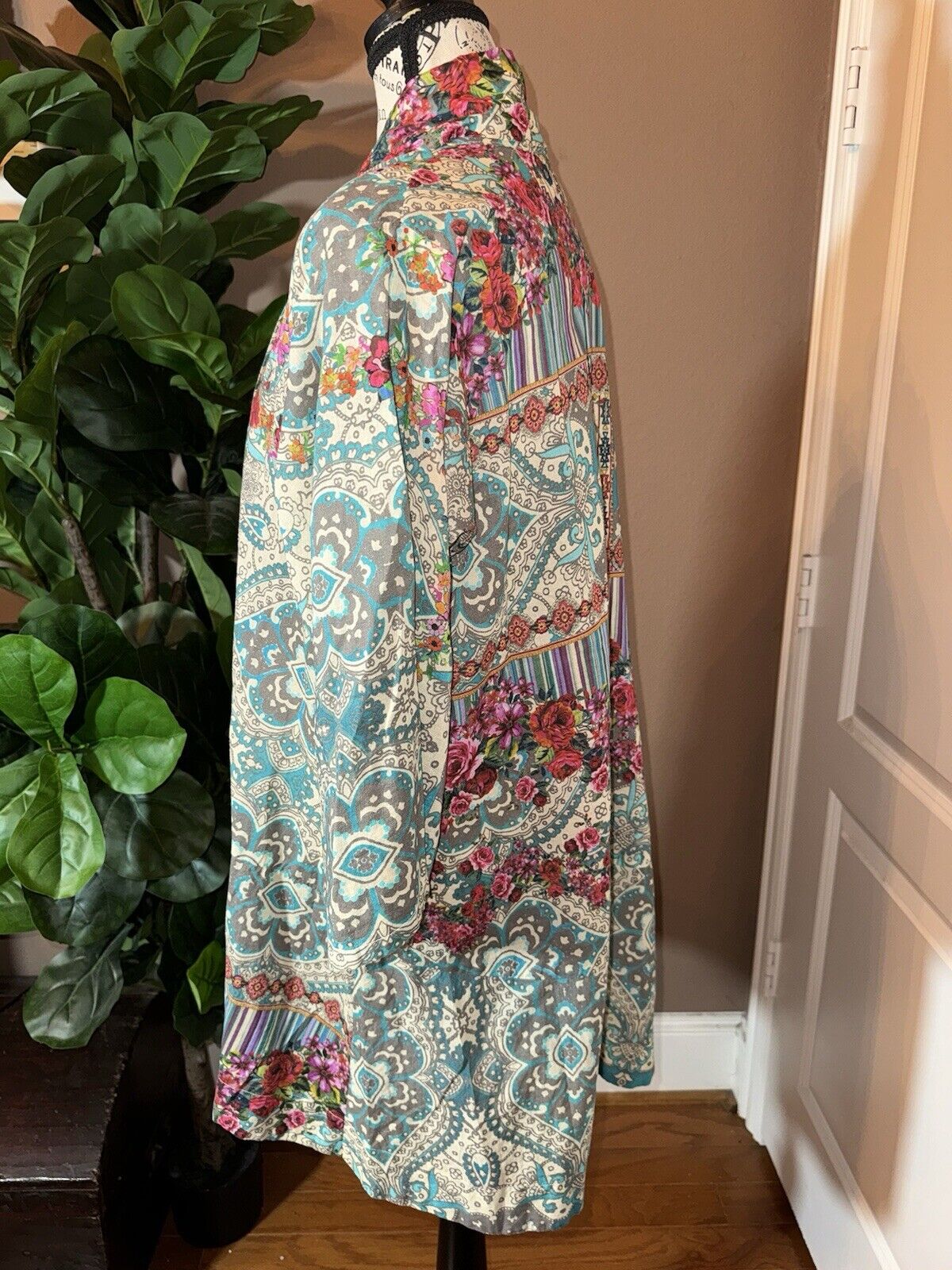 Johnny Was 100% Cotton Kimono M Medium Top Wrap Cardigan Jacket Pockets