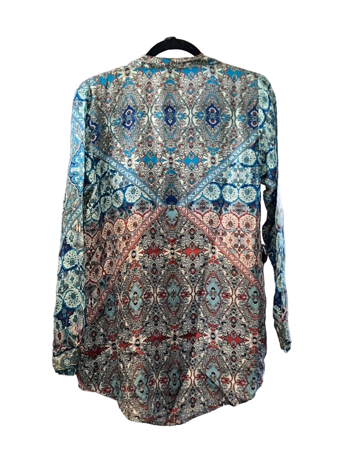 Johnny Was L 100% Silk Button Up Blouse Tunic Top Long Sleeve Lightweight Cool Johnny Was