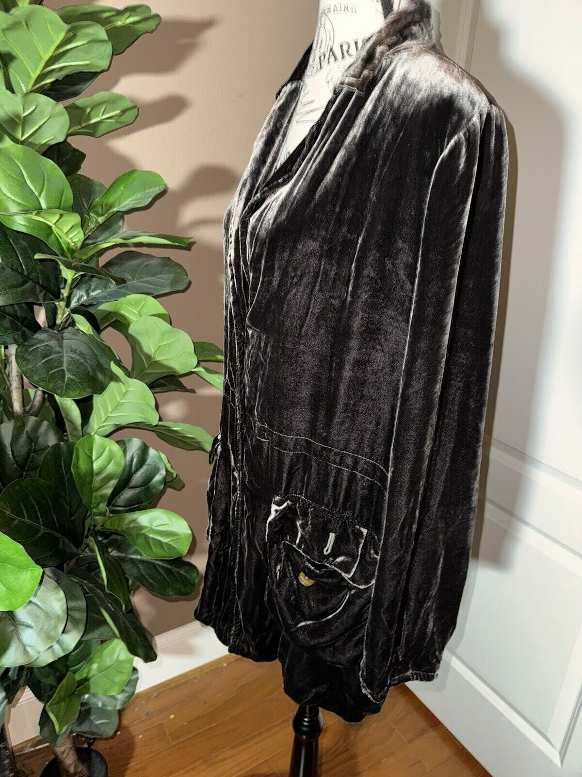 Johnny Was Sz L Large Grey Velvet Duster Blazer Coat Jacket Kimono Wrap