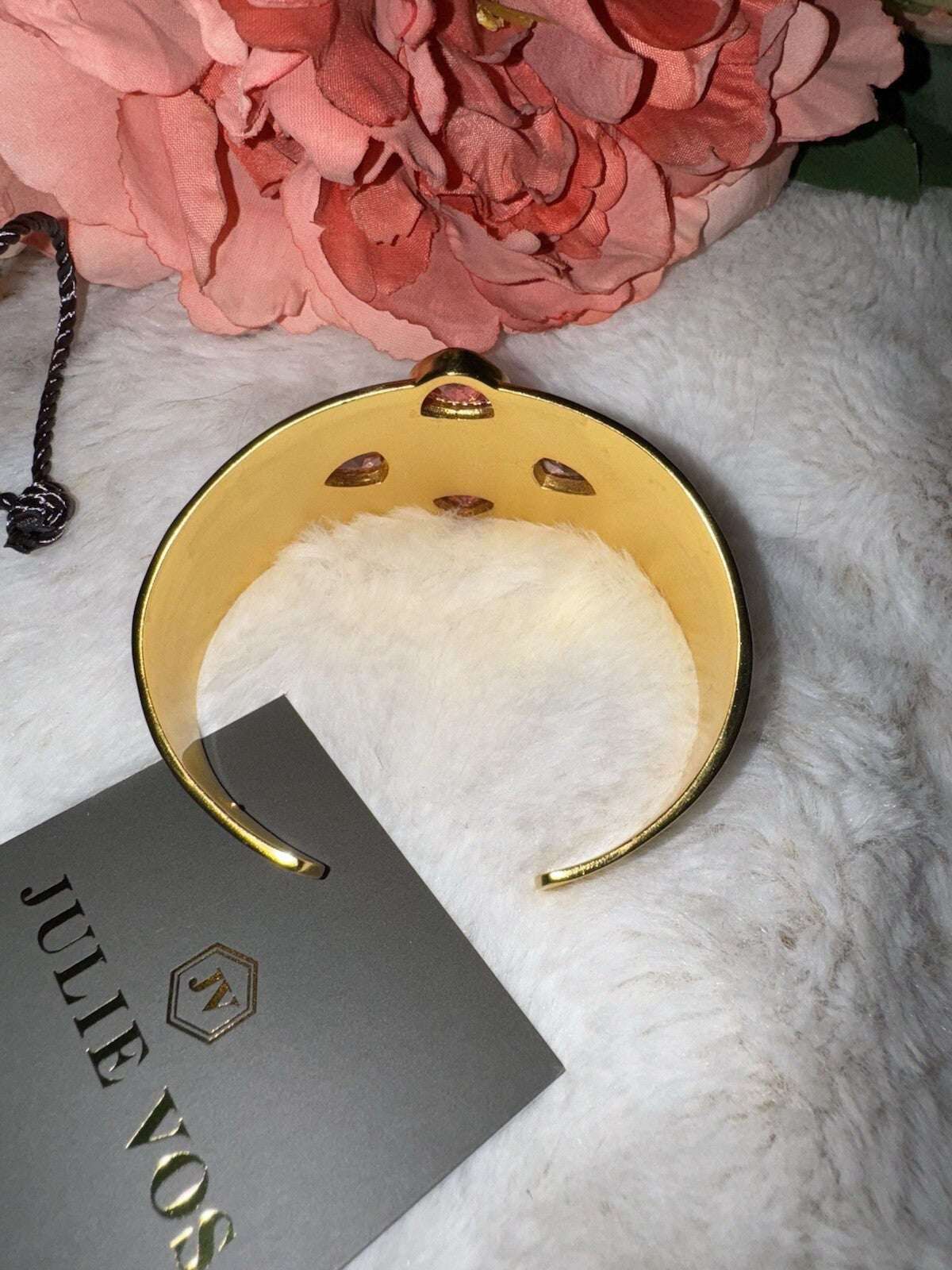 Julie Vos Iridescent Pink Two Tone Band Cuff Bracelet 24k Gold Plated Julie Vos