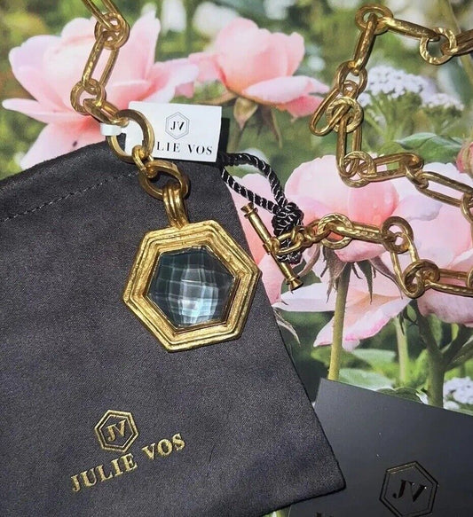 Julie Vos Hexagon Statement Necklace In Iridescent Charcoal Blue Toggle Link