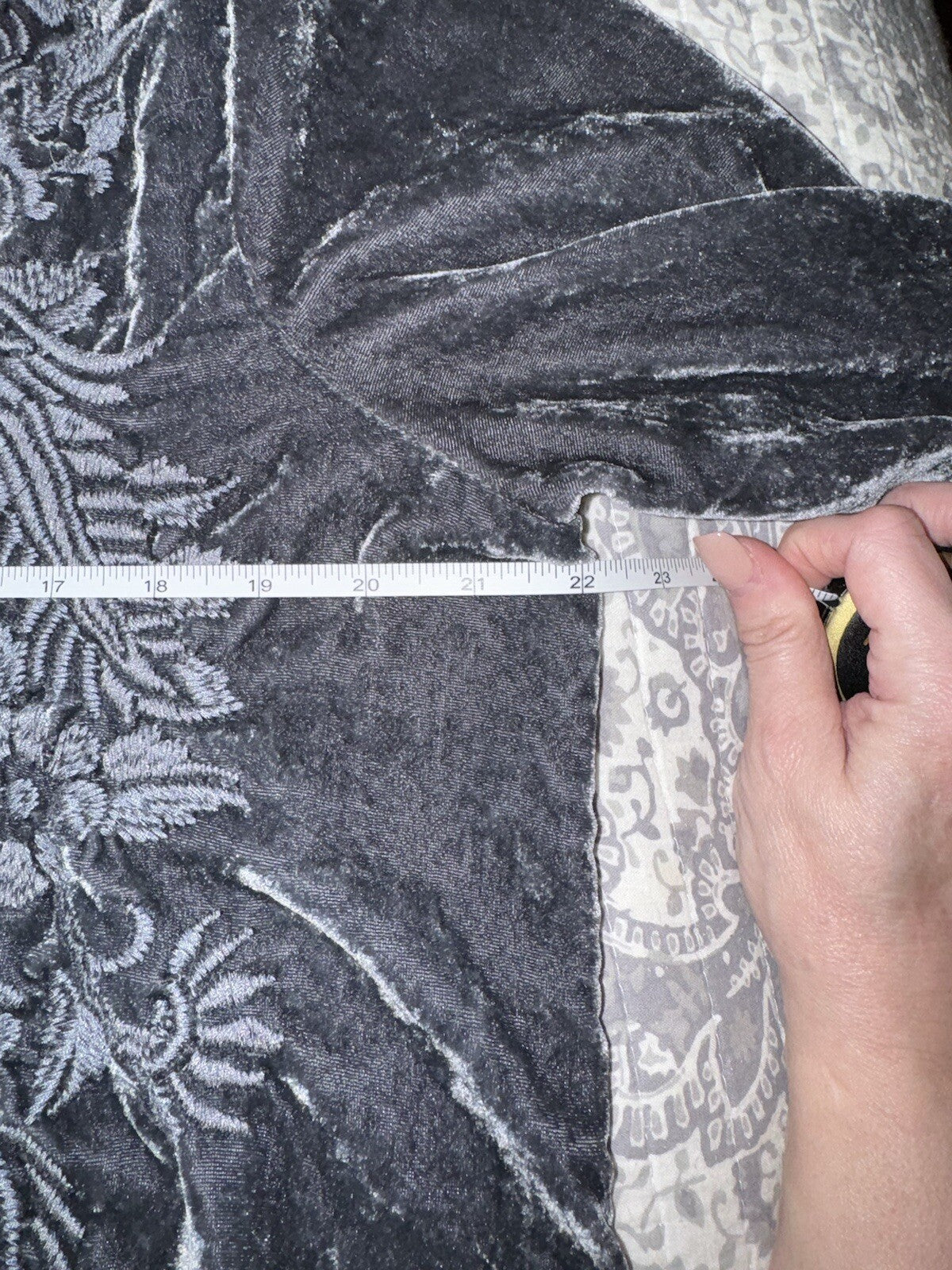 Johnny Was L Steel Grey Velvet Mini Dress Or Tunic Top BOHO Tonal Embroidery Johnny Was