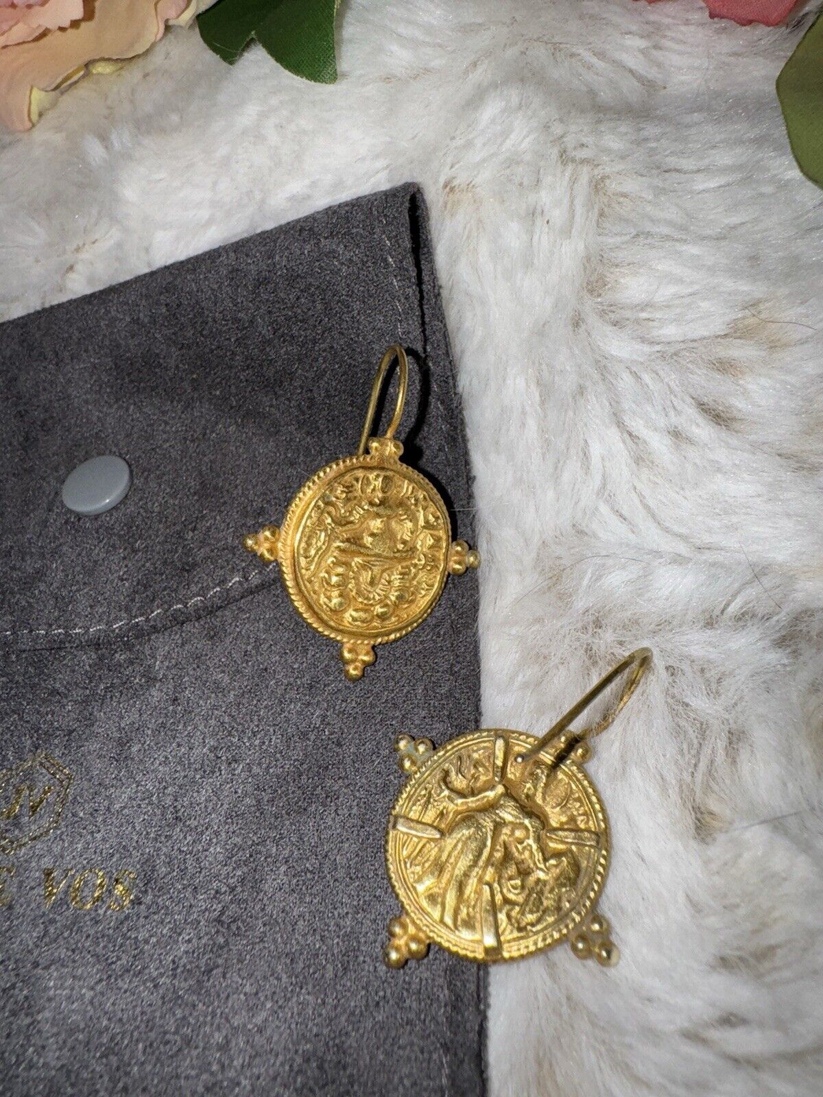 Julie Vos 24k Gold Plated Coin Medallion Hook Earrings CLASSIC STYLE