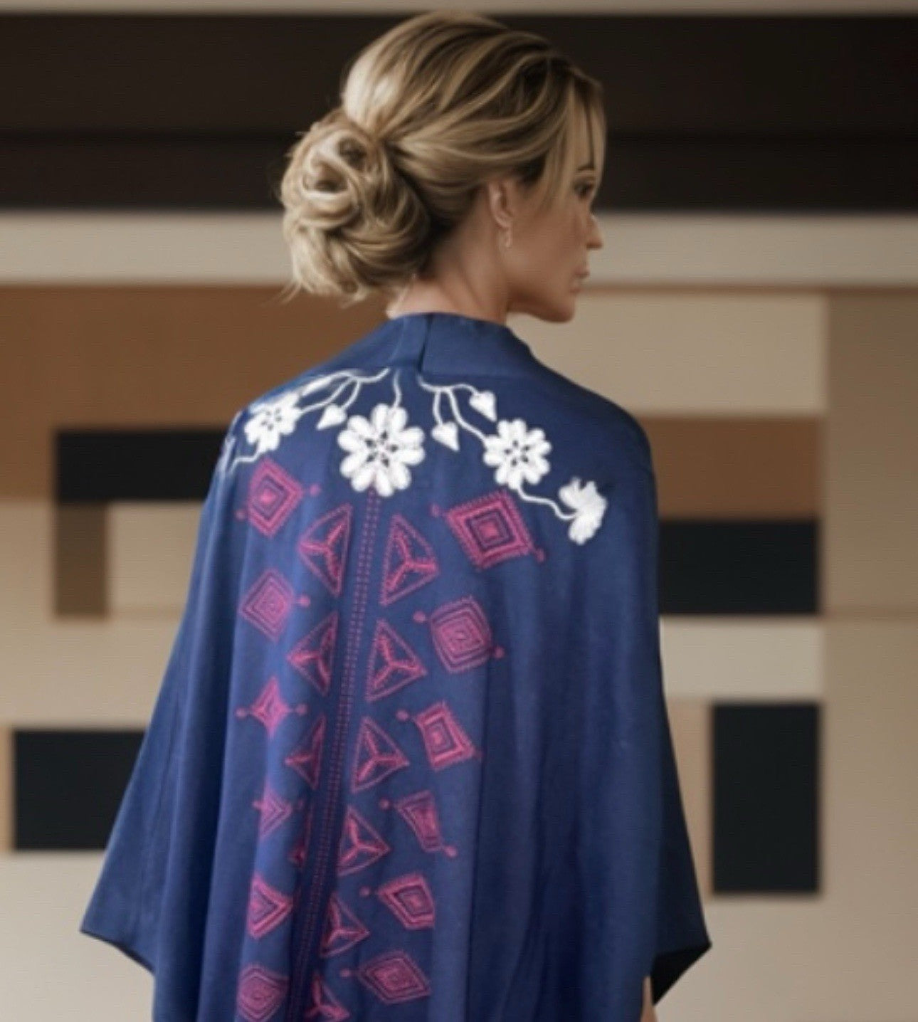 Johnny Was Navy Blue & Red French Terry 3X Kimono Wrap Poncho Coat Jacket Johnny Was