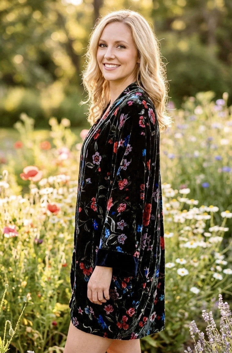 Johnny Was 3X Plus Black & Red Velvet Kimono Wrap Floral Cardigan Jacket Johnny Was