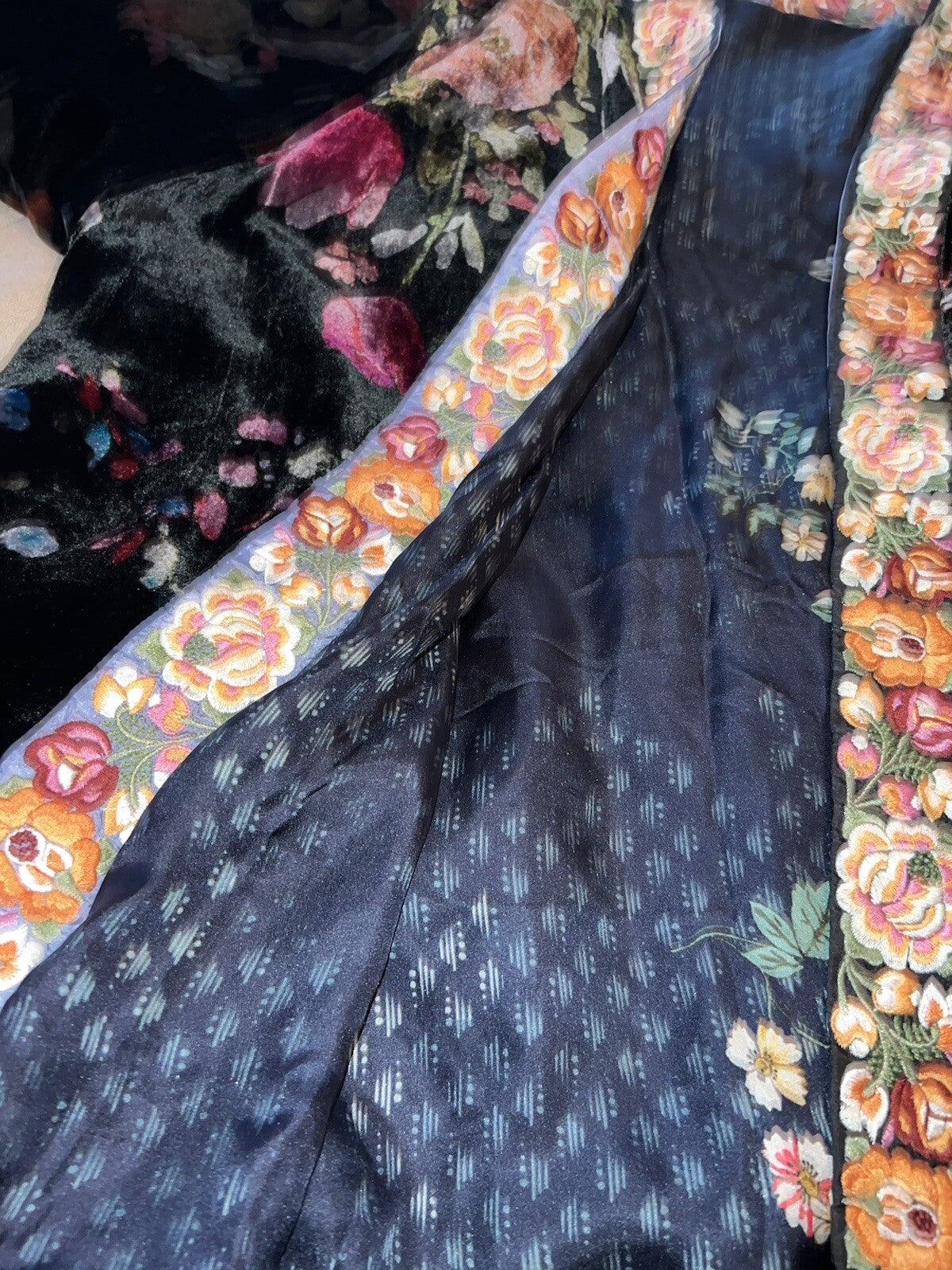 Johnny Was 1X Velvet & Silk Kimono Wrap REVERSIBLE Jewel Tones Floral Jacket Johnny Was