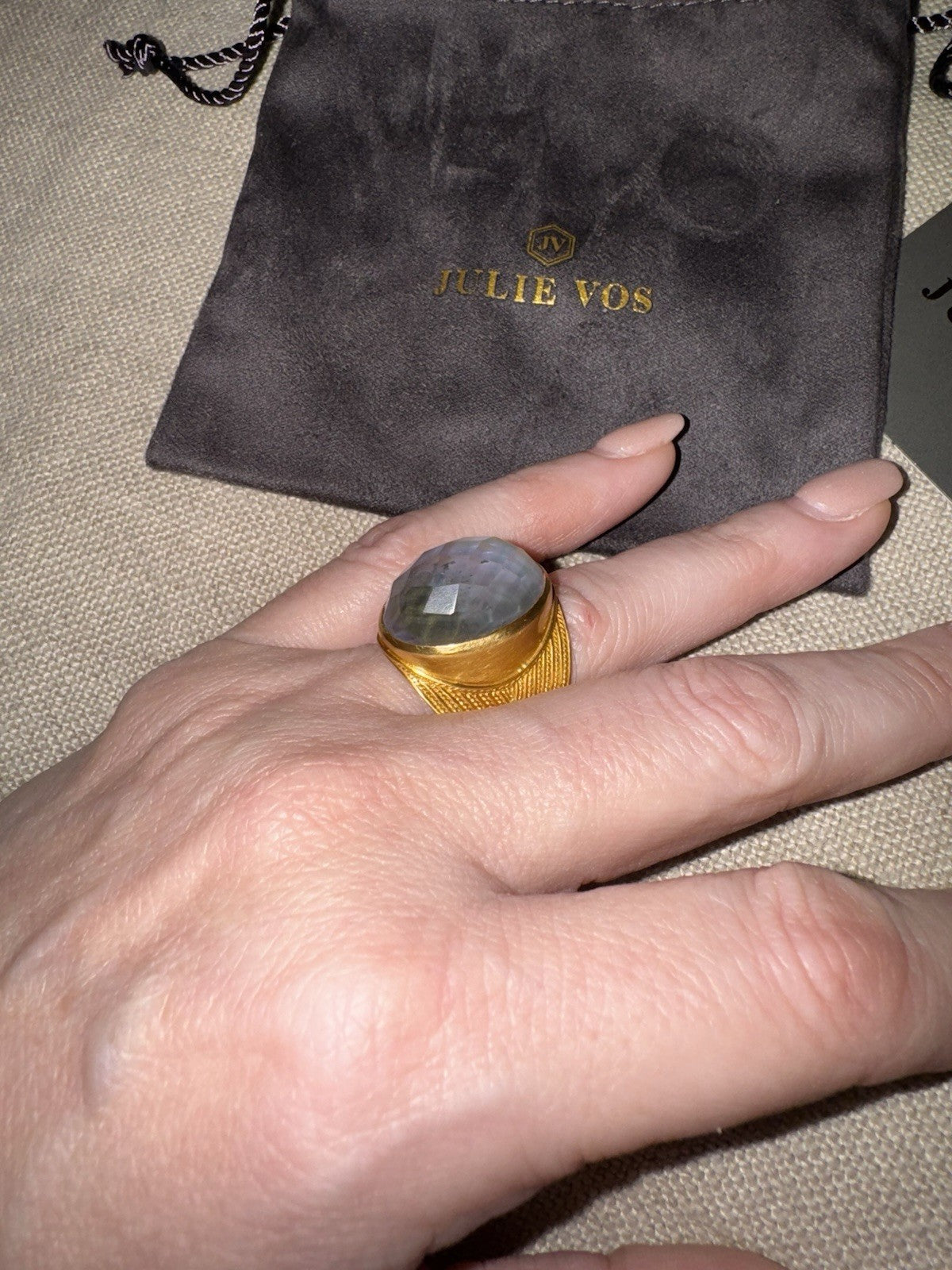 Julie Vos 7 Iridescent Heather Lavender Statement Ring ADJUSTABLE 24K Plated Julie Vos