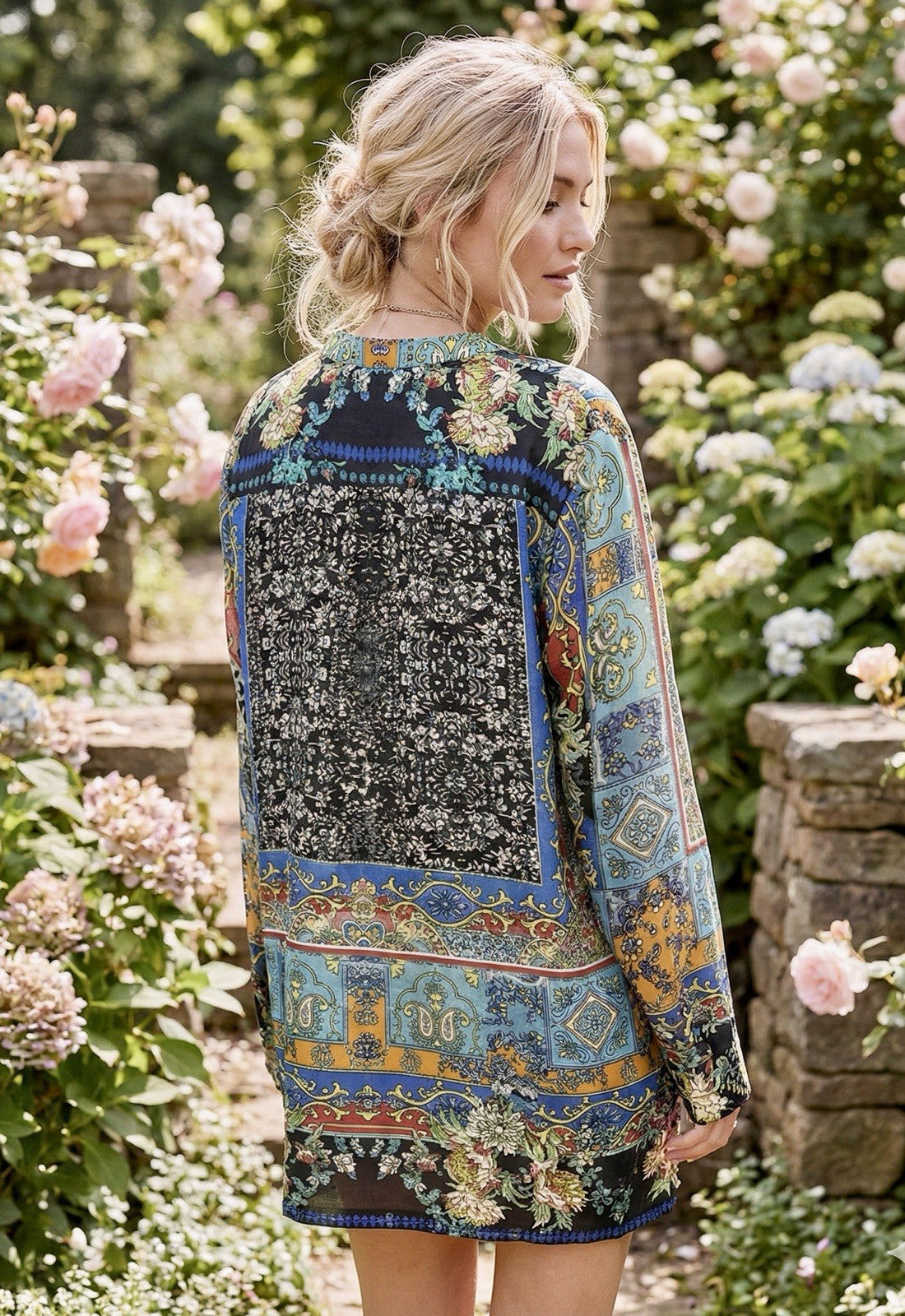 Johnny Was 2X PLUS 100% Silk Blouse Tunic Top Shirt Lightweight Kimono Sleeve Johnny Was