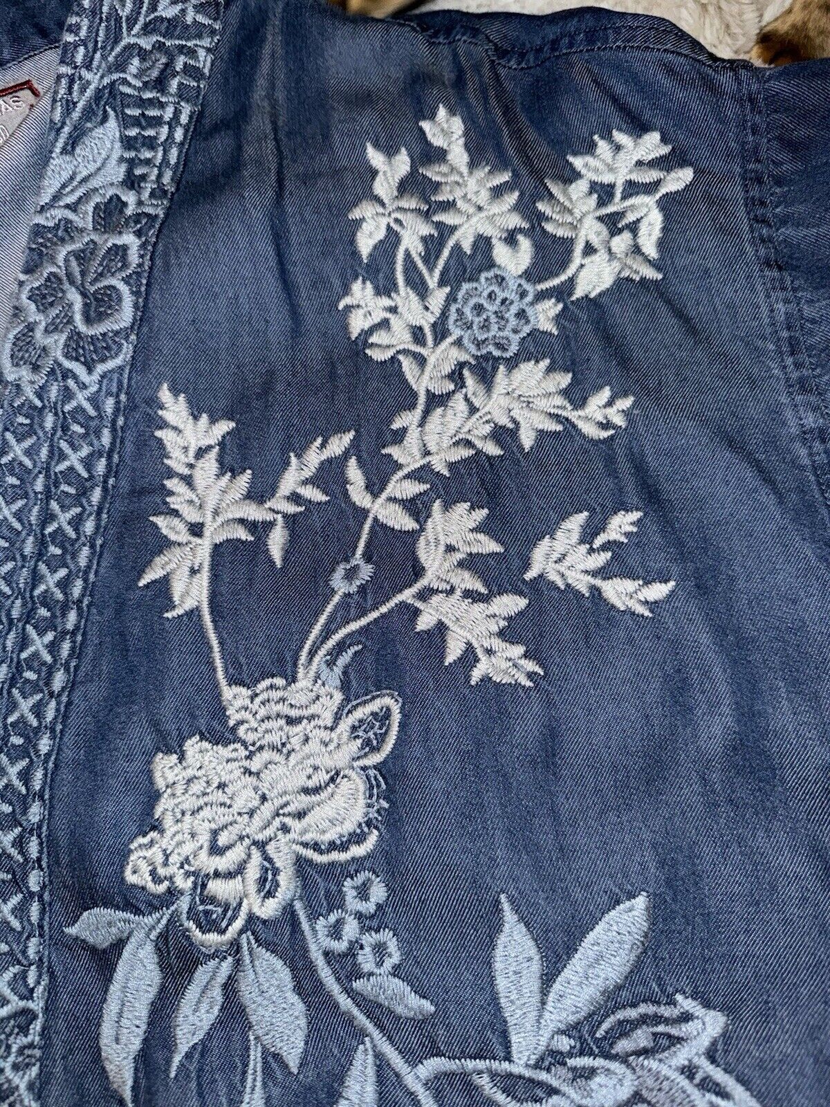 Johnny Was 3X 3XL Denim Kimono Embroidered Jacket Cardigan Wrap Coat Boho