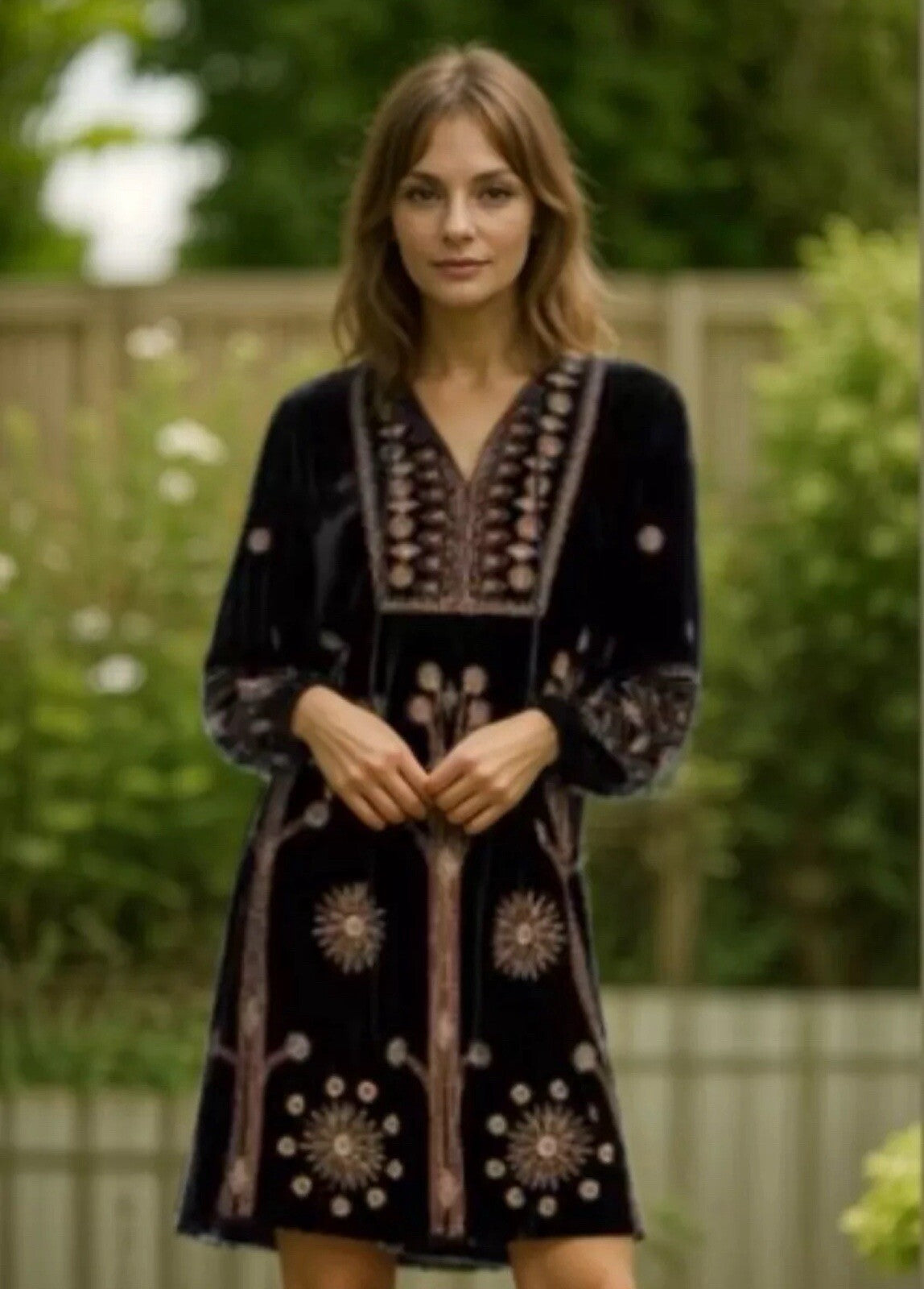 Johnny Was XL Black & Gold Velvet Shift Mini Dress Or Tunic Top Luxury Johnny Was