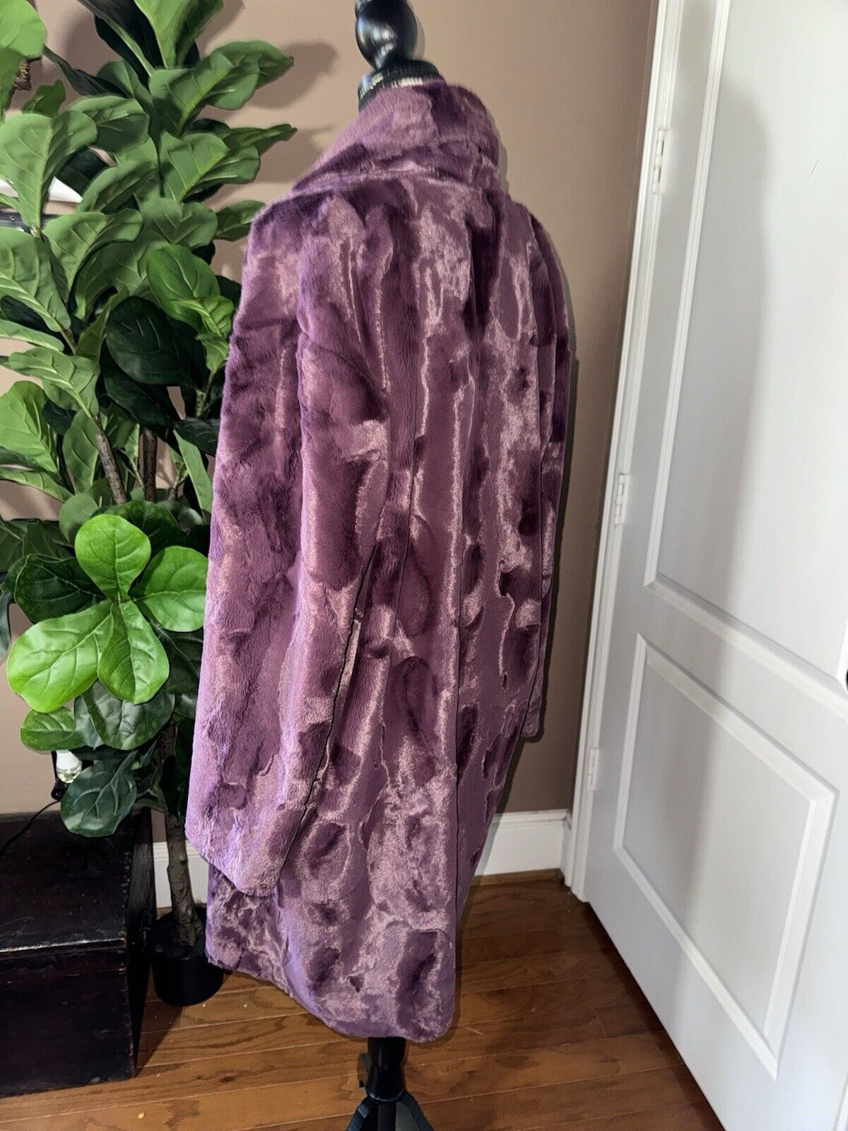 Johnny Was Faux Fur & Silk Plum Purple Coat Jacket Wrap M Medium